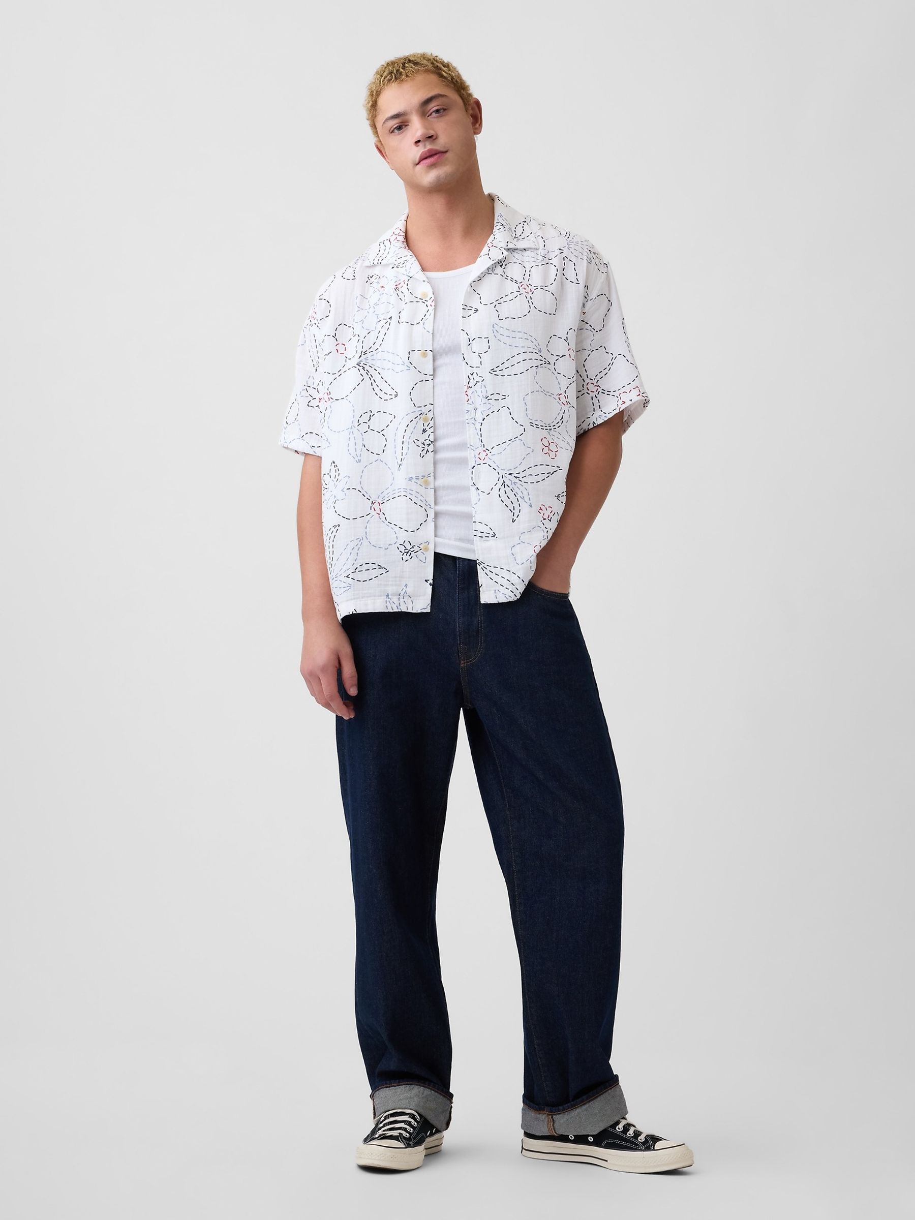 White Gauze Boxy Holiday Shirt - Image 3 of 5