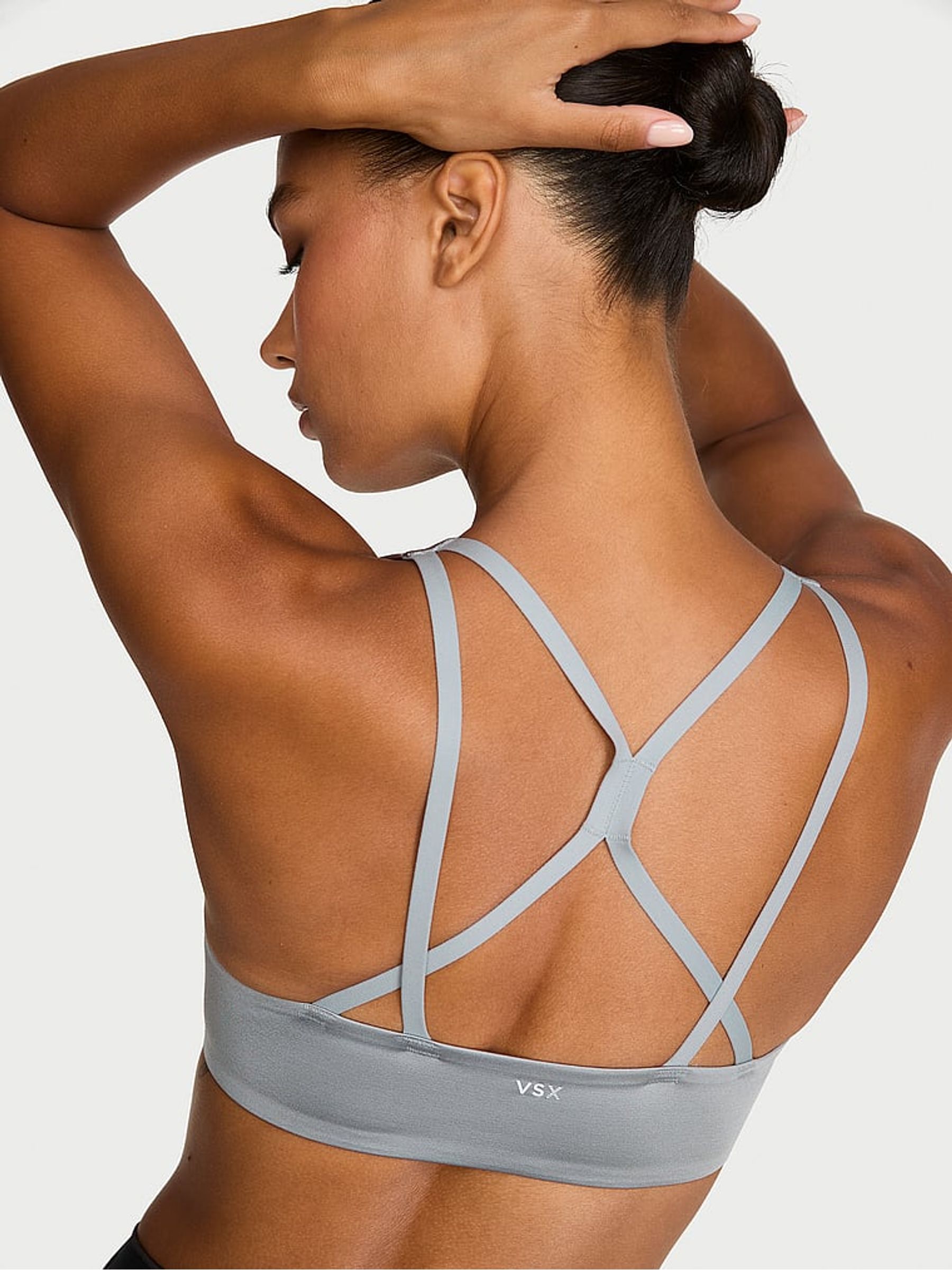 Starstruck Grey GlossyTech™ Plunge Front Close Low Impact Sports Bra - Image 2 of 2 Starstruck Grey GlossyTech™ Plunge Front Close Low Impact Sports Bra - Image 2 of 2