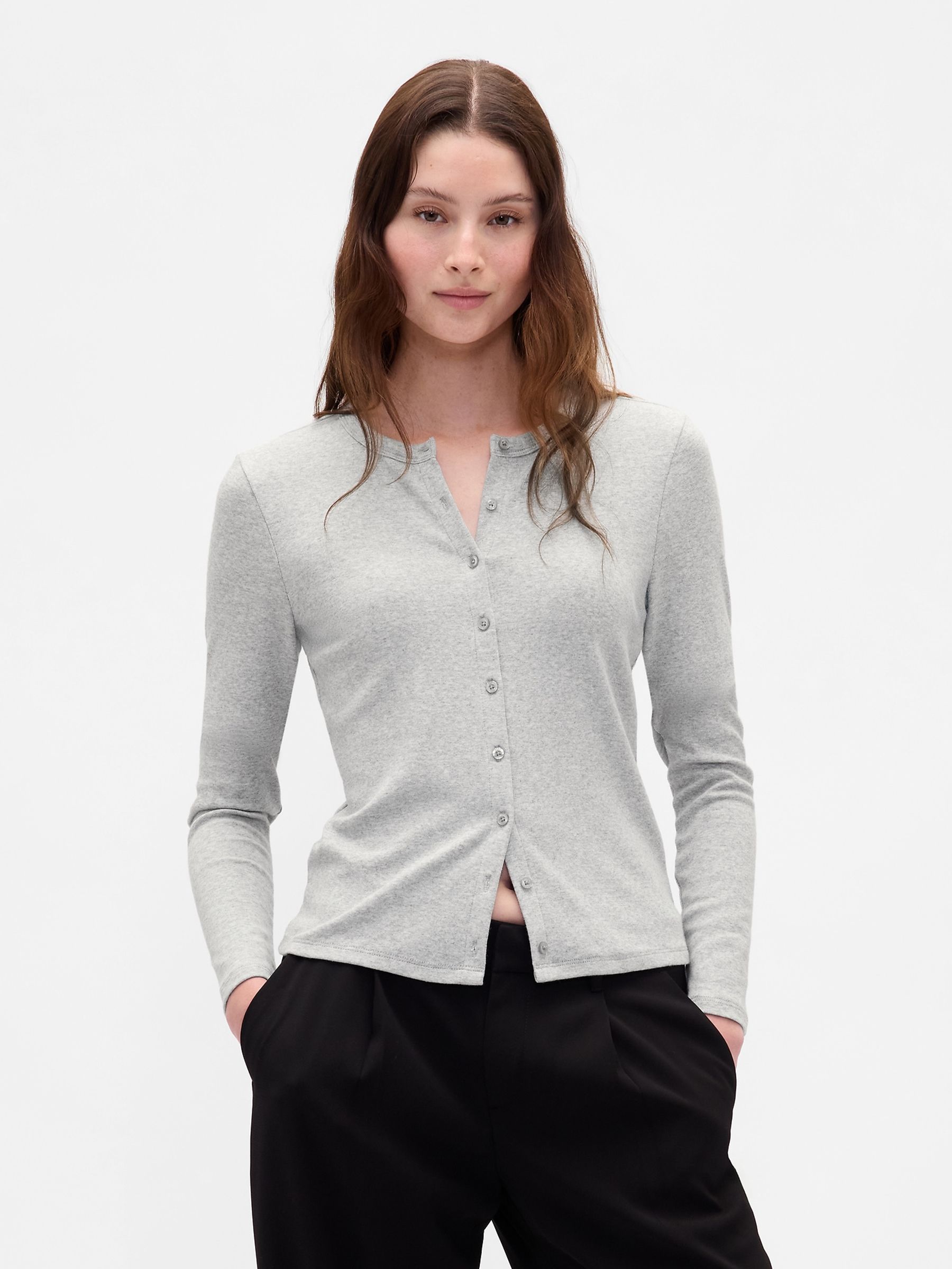 Grey Modern Crew Neck Cardigan - Image 1 of 4 Grey Modern Crew Neck Cardigan - Image 1 of 4