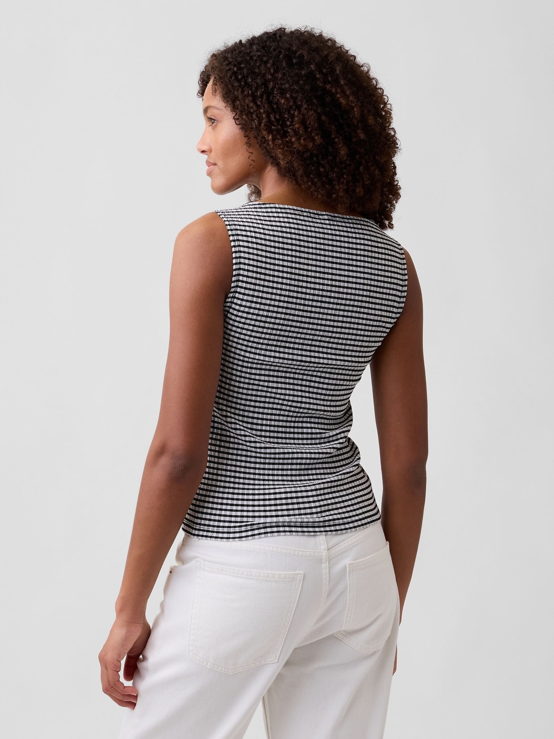 Black Gingham Boatneck Vest Top - Image 2 of 5