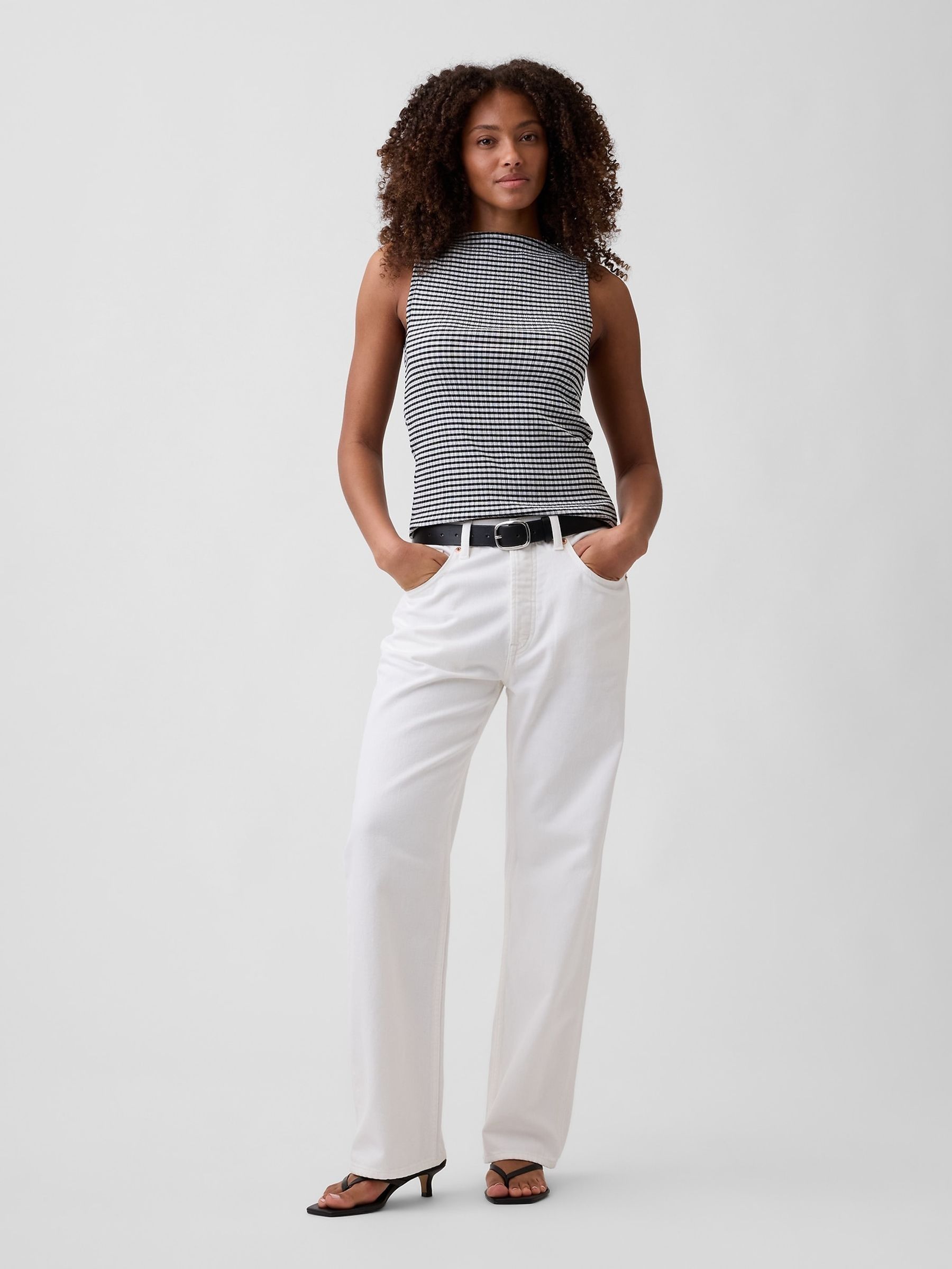 Black Gingham Boatneck Vest Top - Image 4 of 5