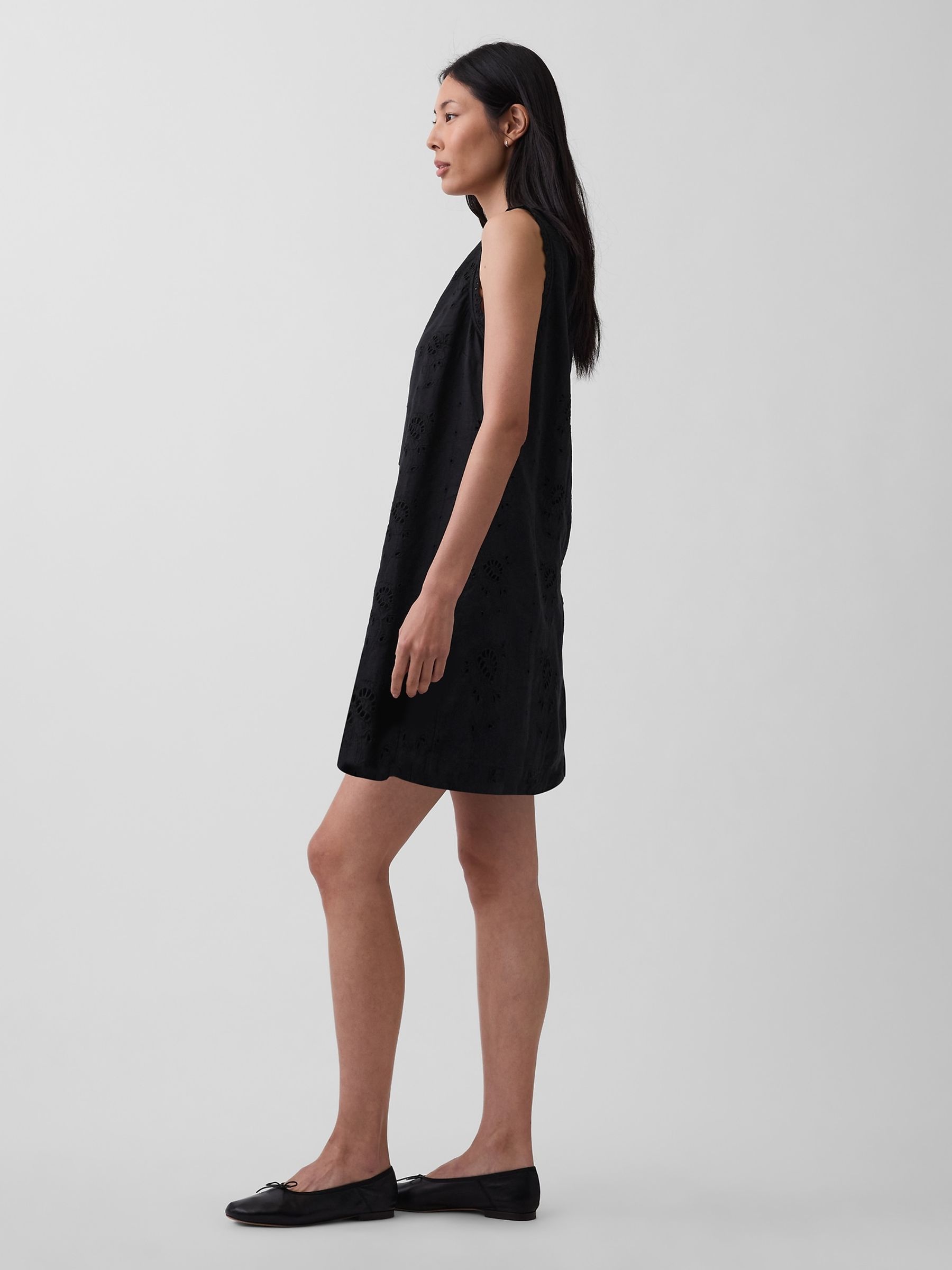 Black Linen-Blend Embroidered Mini Shift Dress - Image 3 of 4