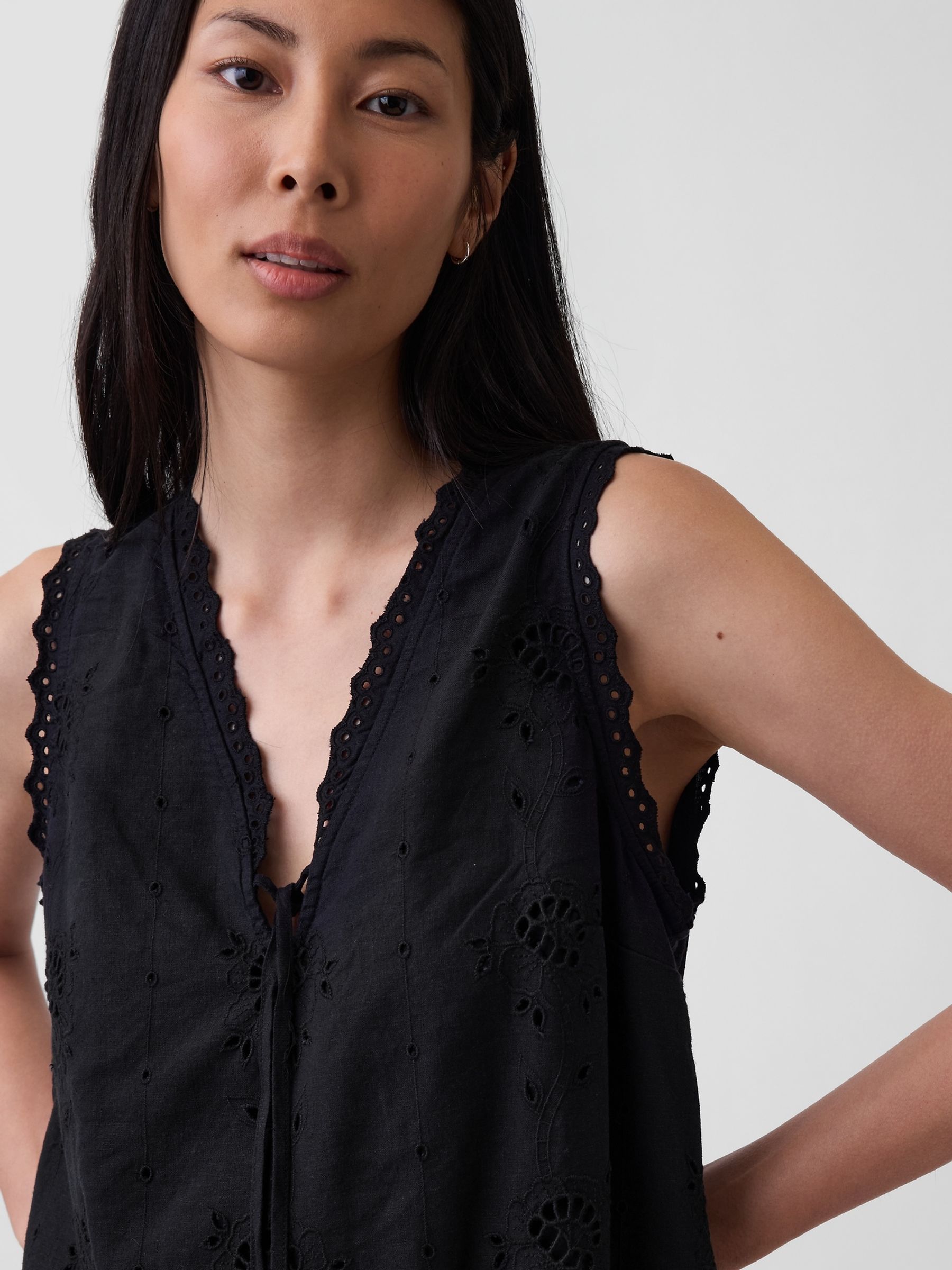 Black Linen-Blend Embroidered Mini Shift Dress - Image 4 of 4