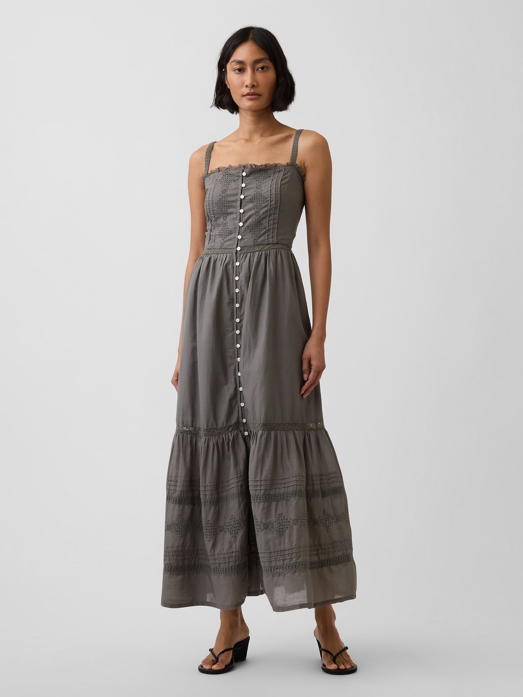 Green Eyelet Tiered Maxi Dress - Image 1 of 4 Green Eyelet Tiered Maxi Dress - Image 1 of 4
