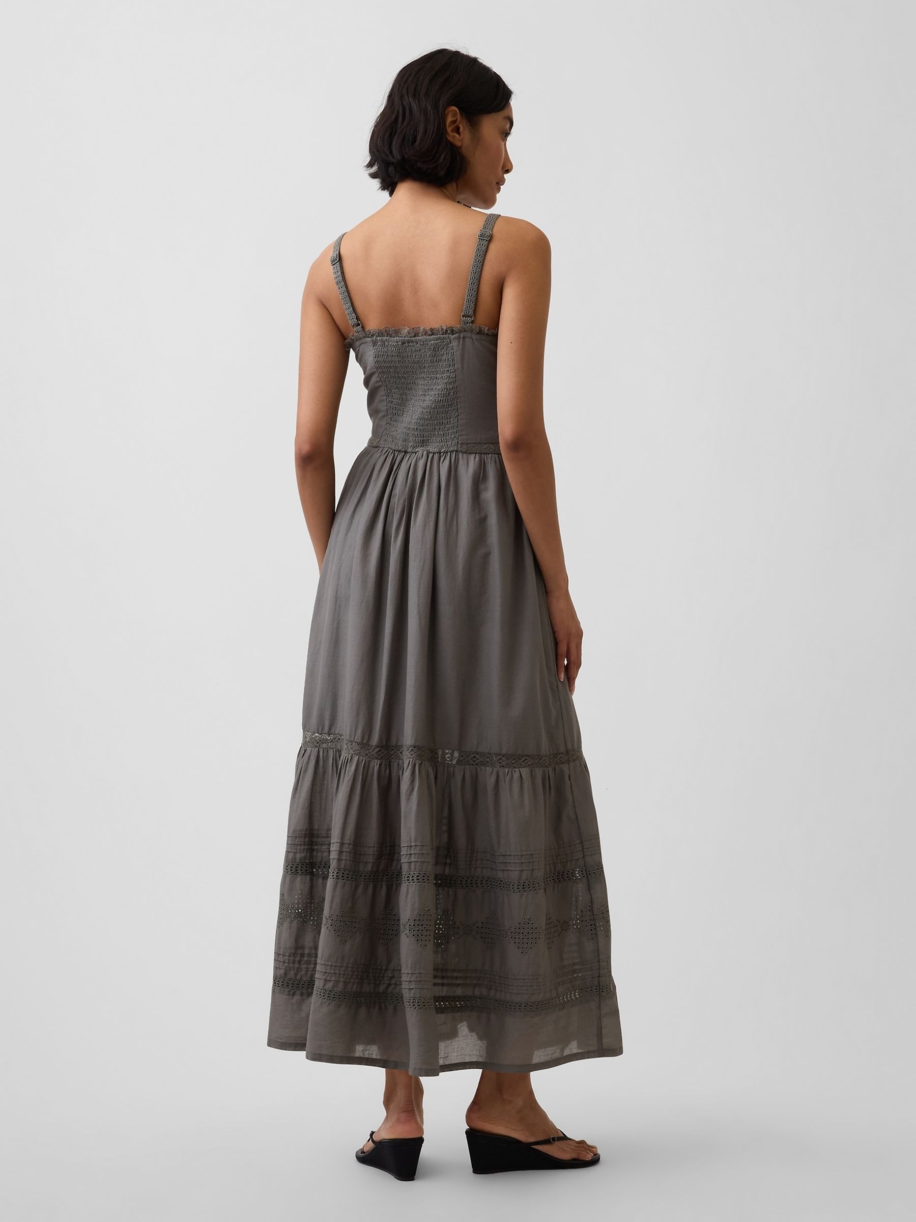 Green Eyelet Tiered Maxi Dress - Image 2 of 4 Green Eyelet Tiered Maxi Dress - Image 2 of 4