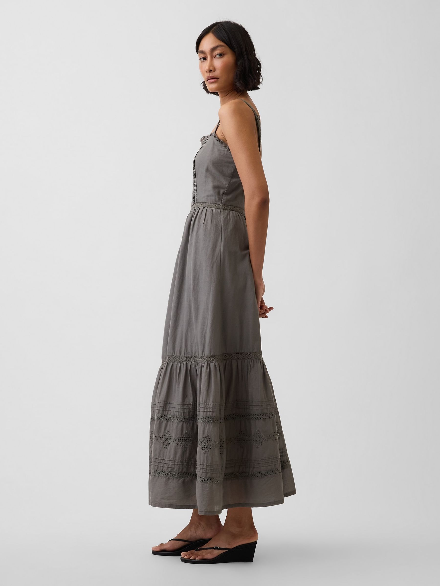 Green Eyelet Tiered Maxi Dress - Image 3 of 4