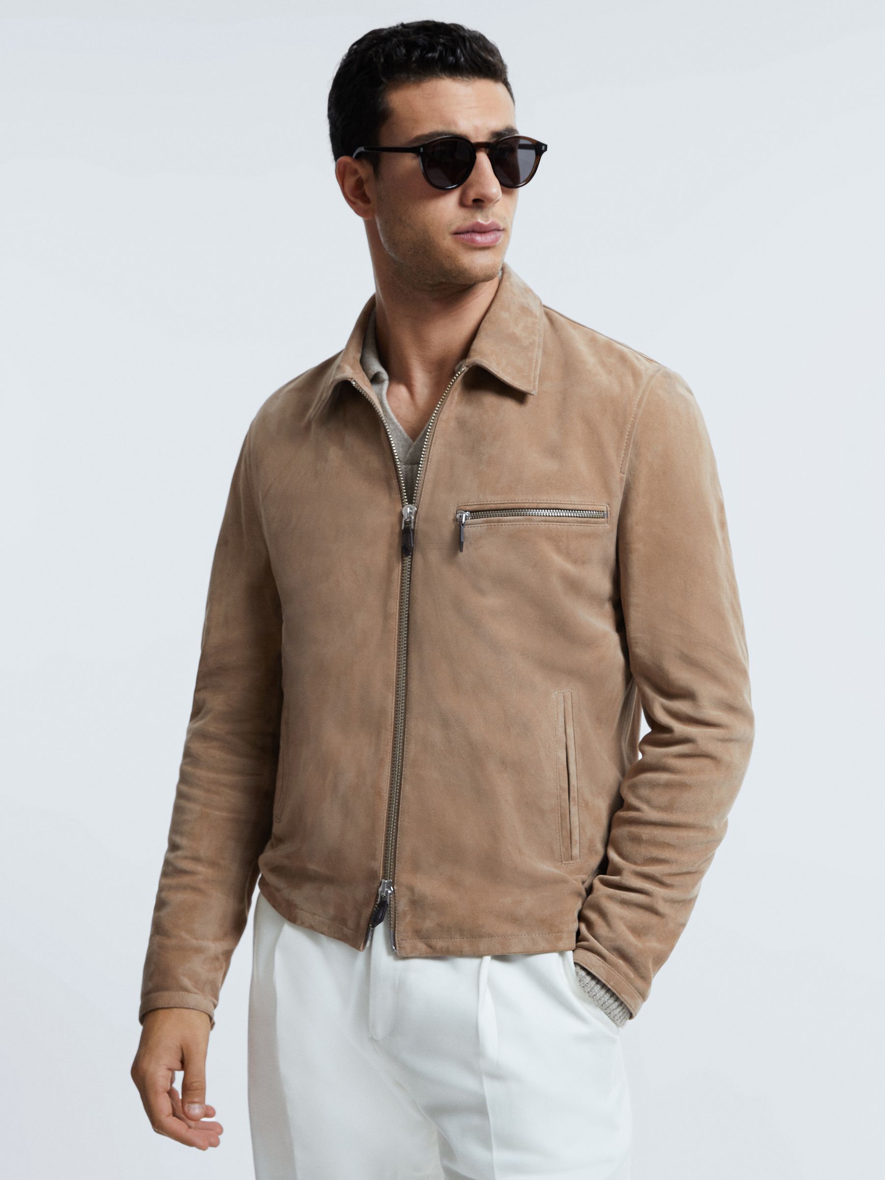 Atelier Metis Suede Zip-Through Jacket in Sand - Image 1 of 8