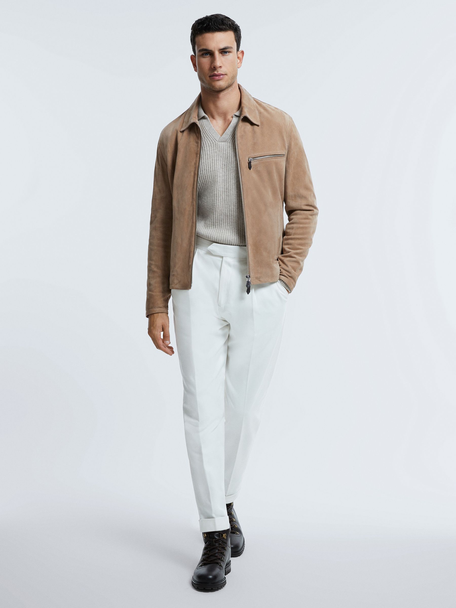 Atelier Metis Suede Zip-Through Jacket in Sand - Image 3 of 8