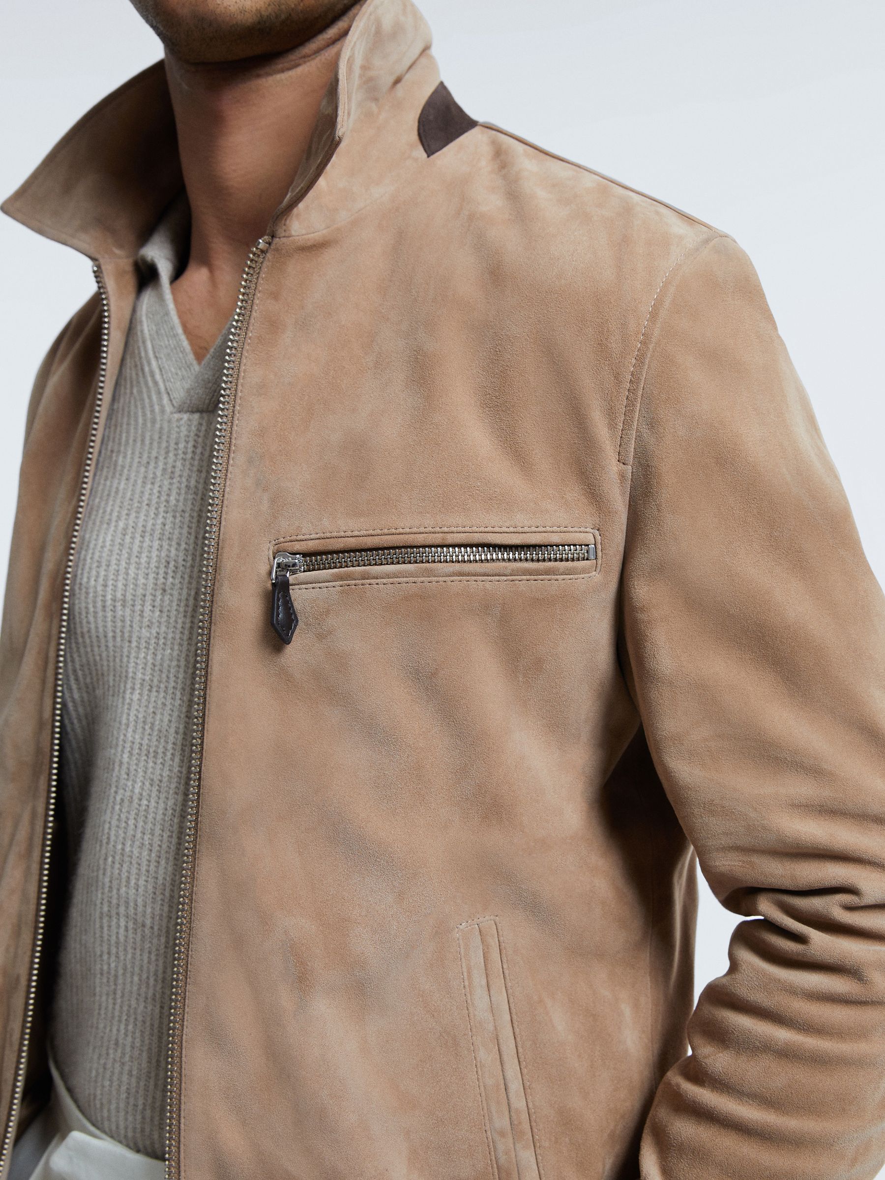 Atelier Metis Suede Zip-Through Jacket in Sand - Image 4 of 8
