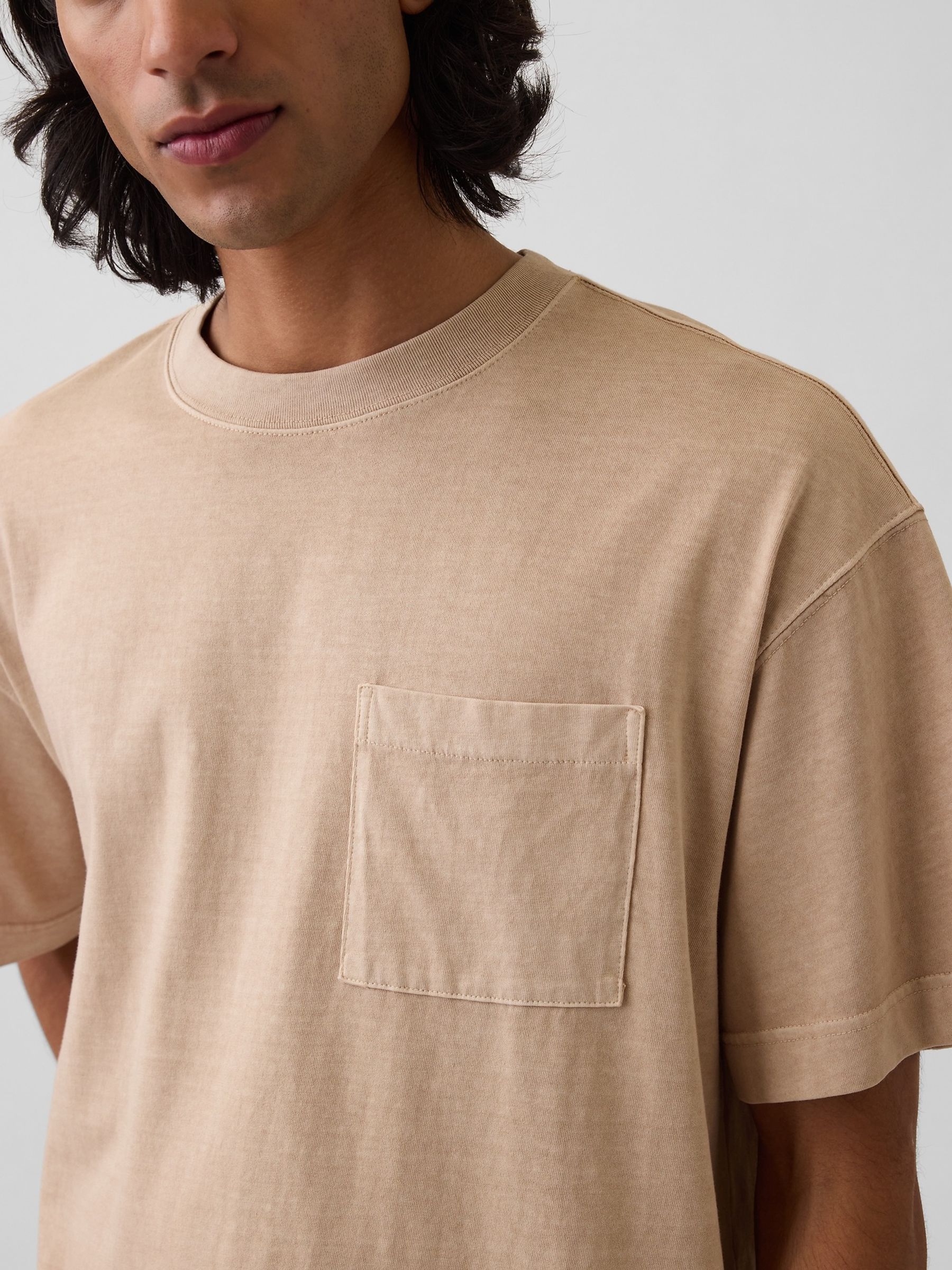 Tan Brown Oversized Boxy Pocket Short Sleeve T-Shirt - Image 4 of 4 Tan Brown Oversized Boxy Pocket Short Sleeve T-Shirt - Image 4 of 4