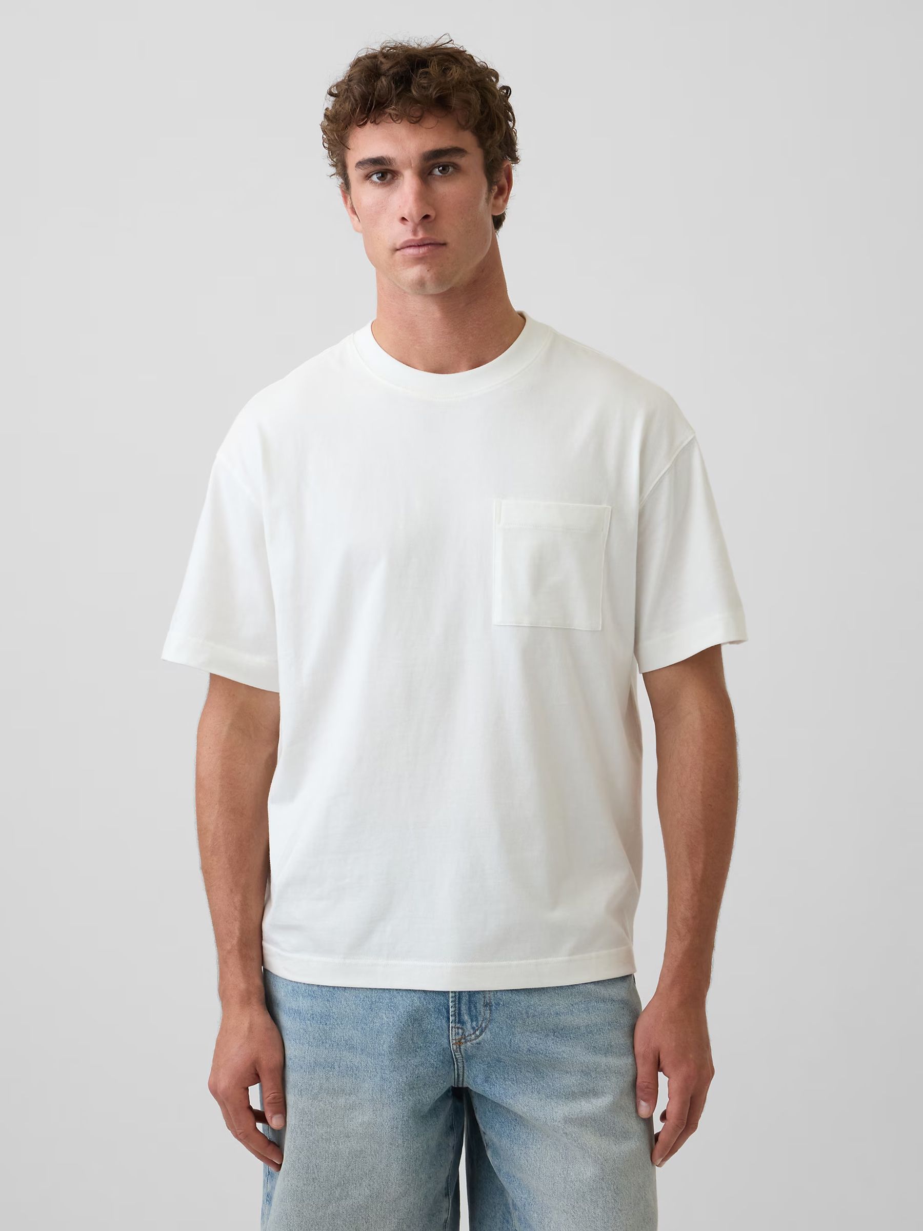 Cream Oversized Boxy Pocket Short Sleeve T-Shirt - Image 1 of 4