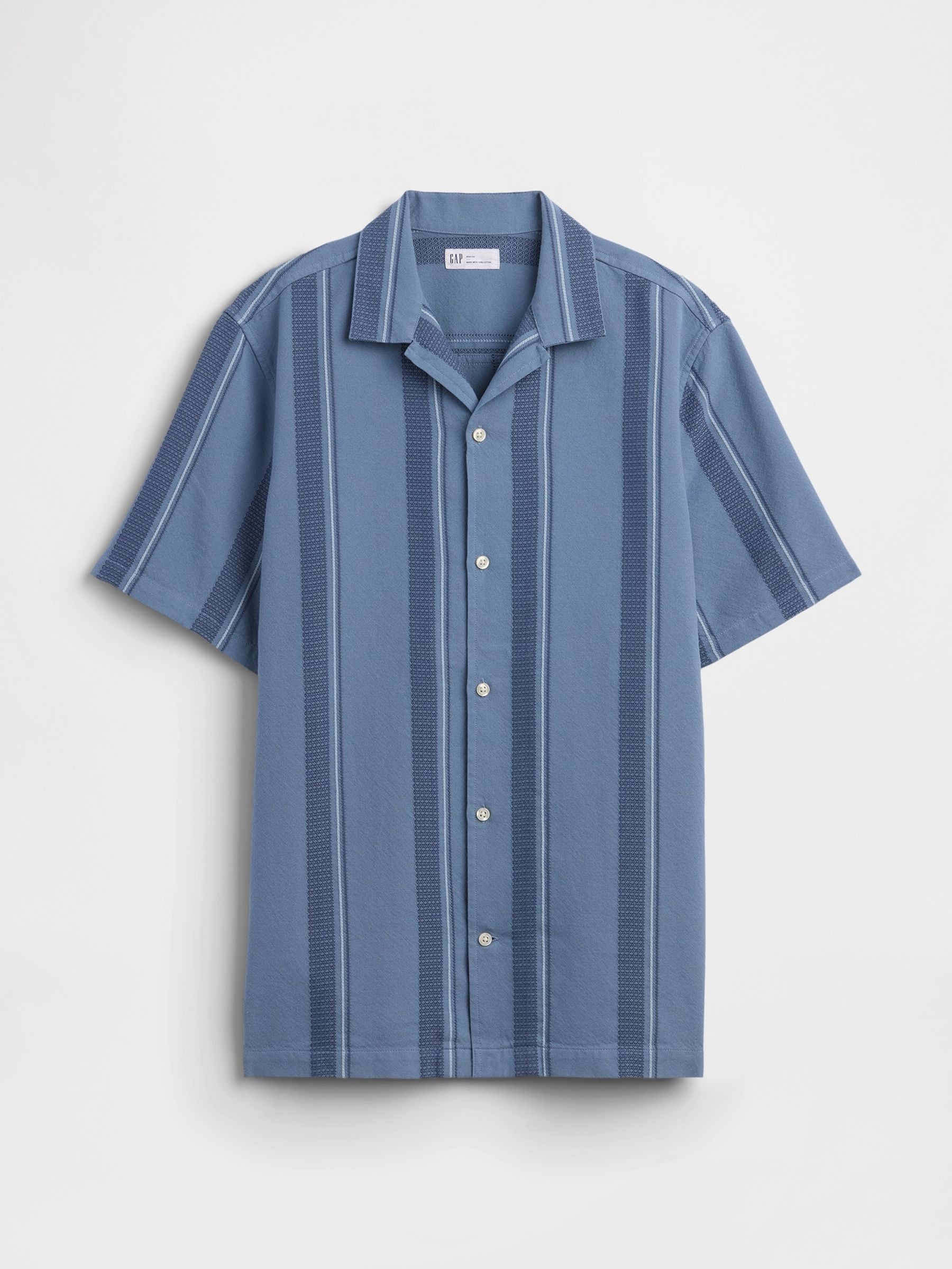 Blue Stripe Textured Holiday Short Sleeve Shirt - Image 4 of 5