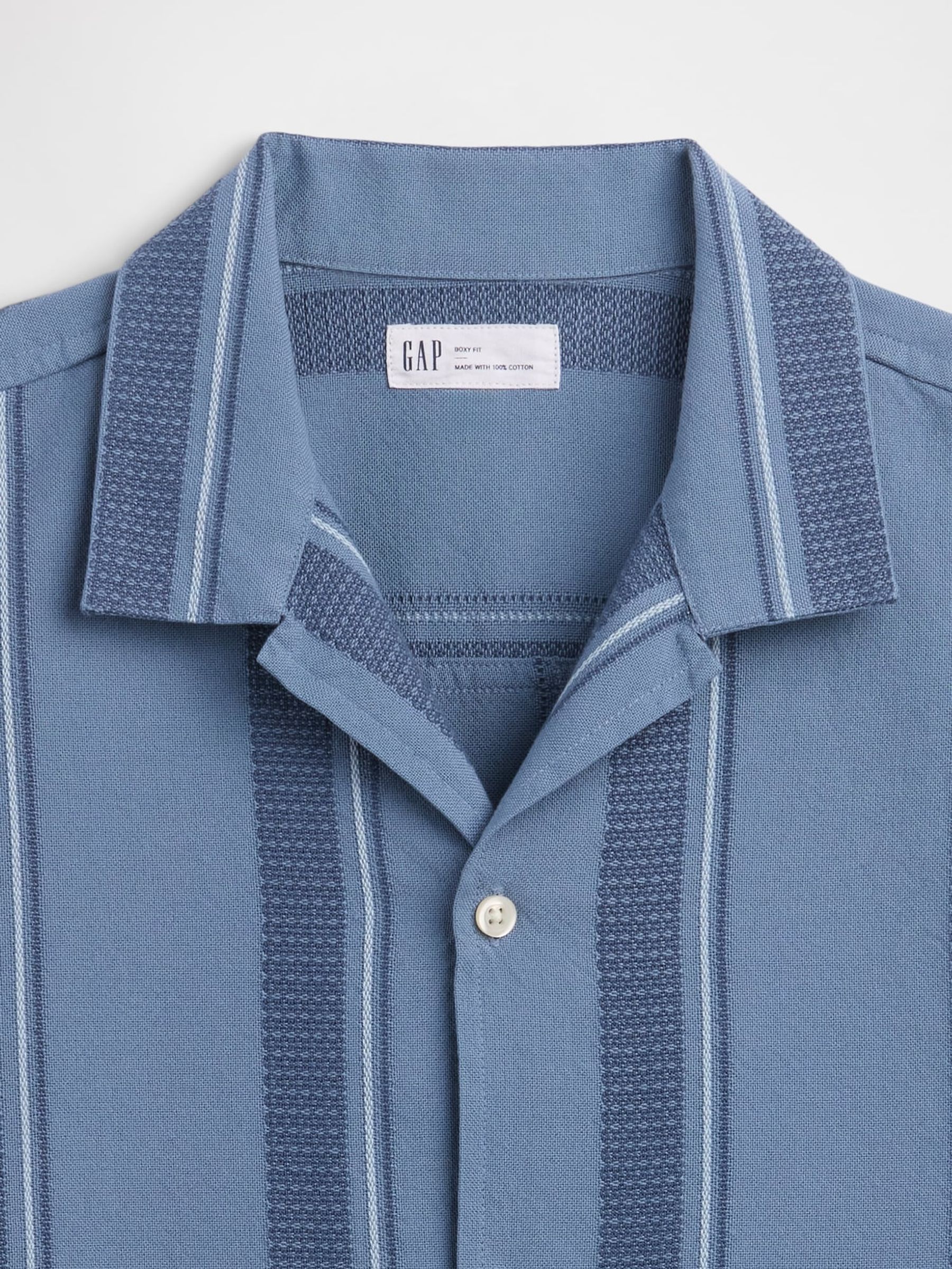 Blue Stripe Textured Holiday Short Sleeve Shirt - Image 5 of 5