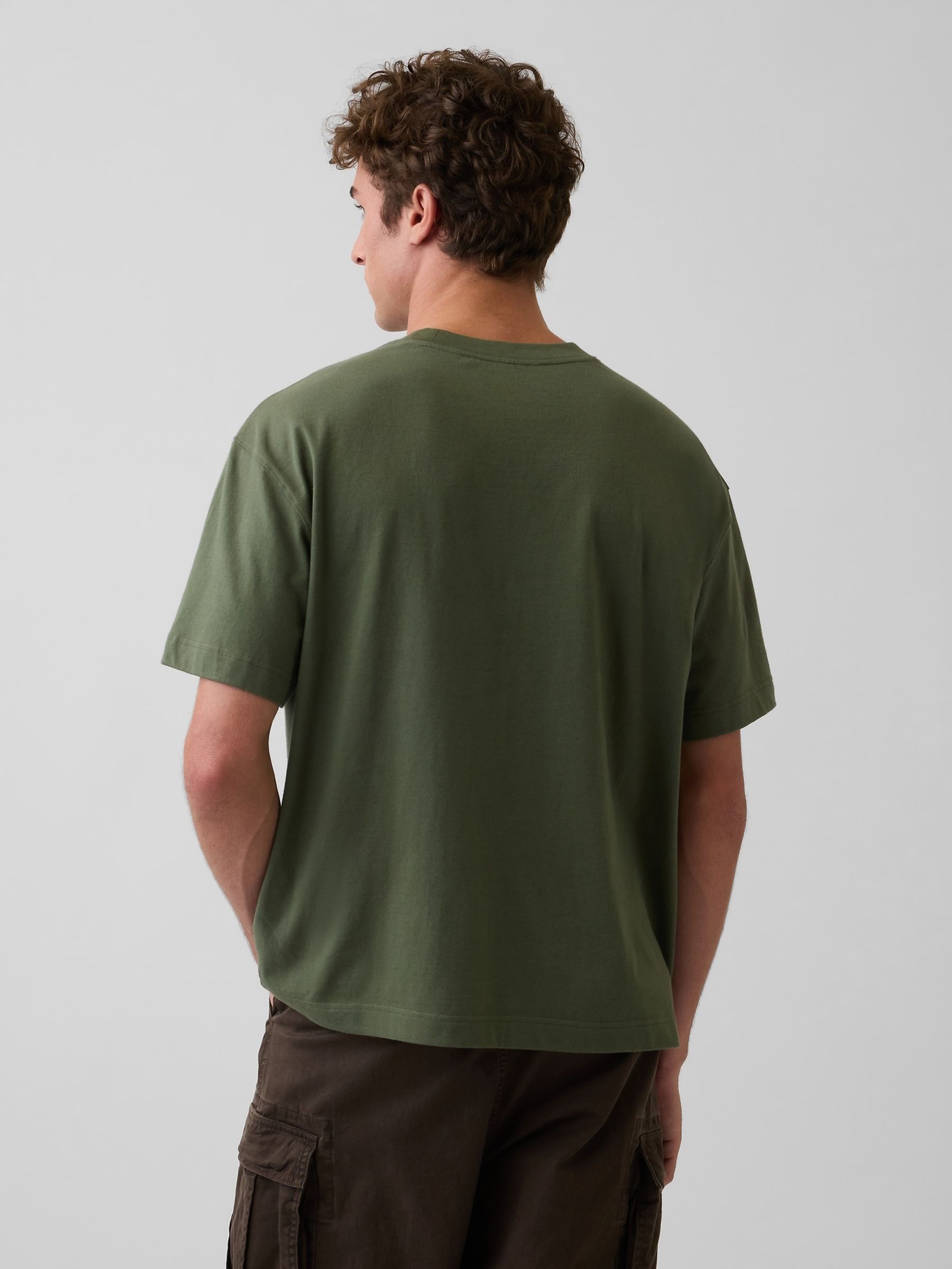 Khaki Green Oversized Boxy Pocket Short Sleeve T-Shirt - Image 2 of 4