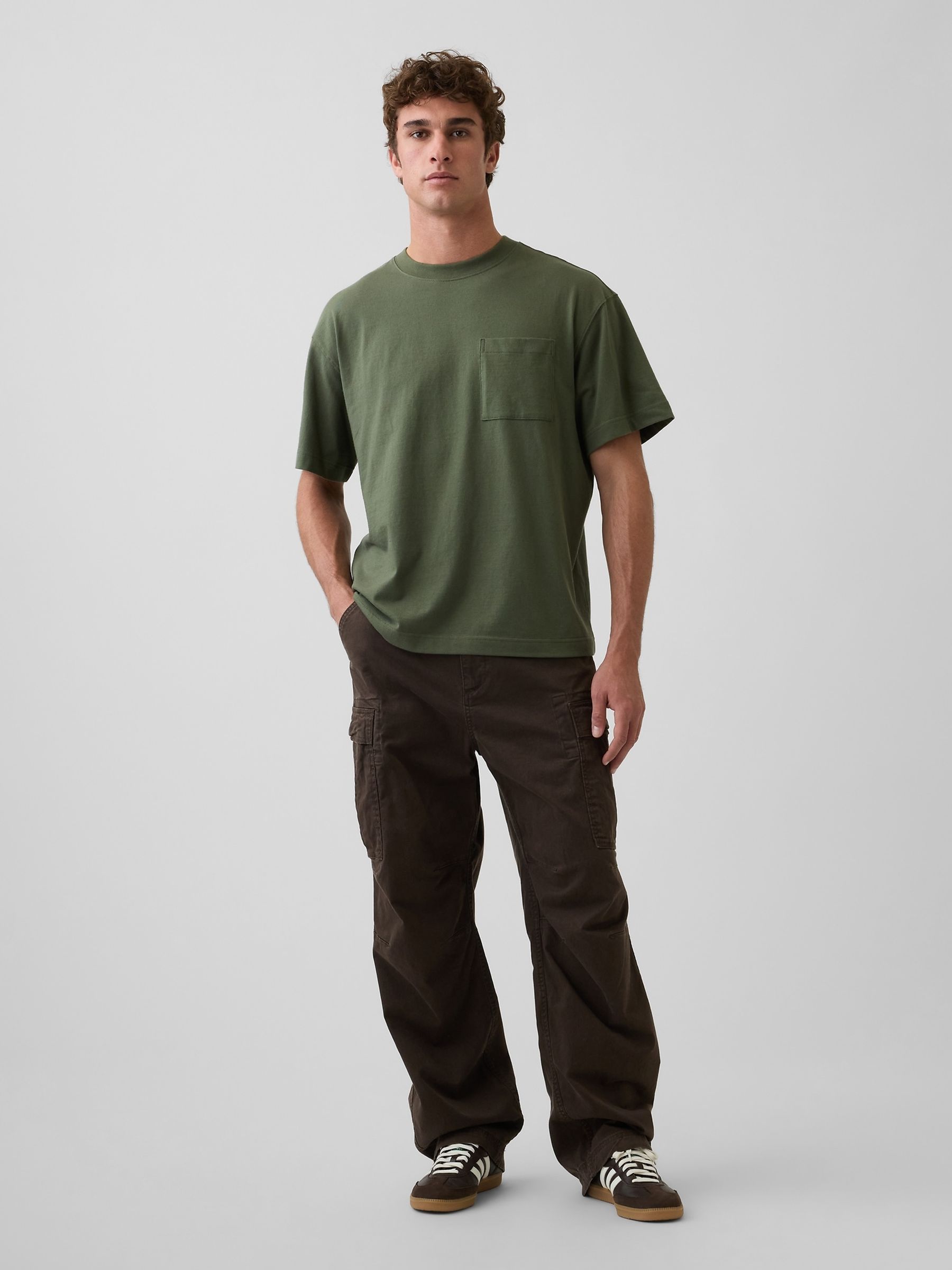 Khaki Green Oversized Boxy Pocket Short Sleeve T-Shirt - Image 3 of 4