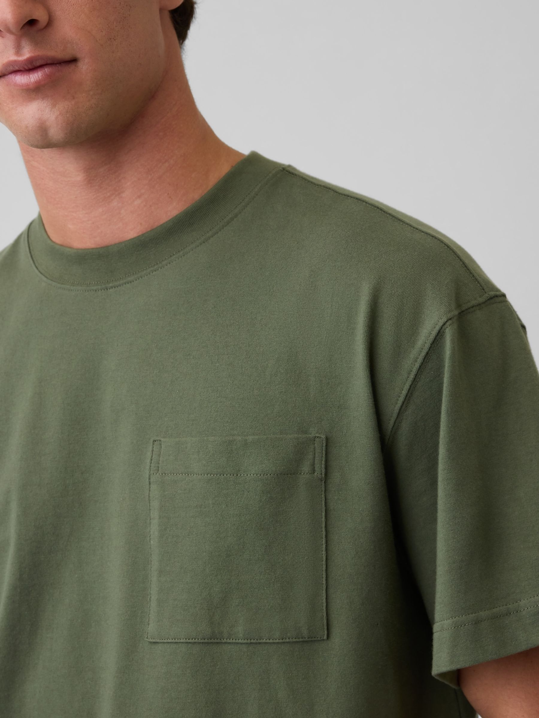 Khaki Green Oversized Boxy Pocket Short Sleeve T-Shirt - Image 4 of 4