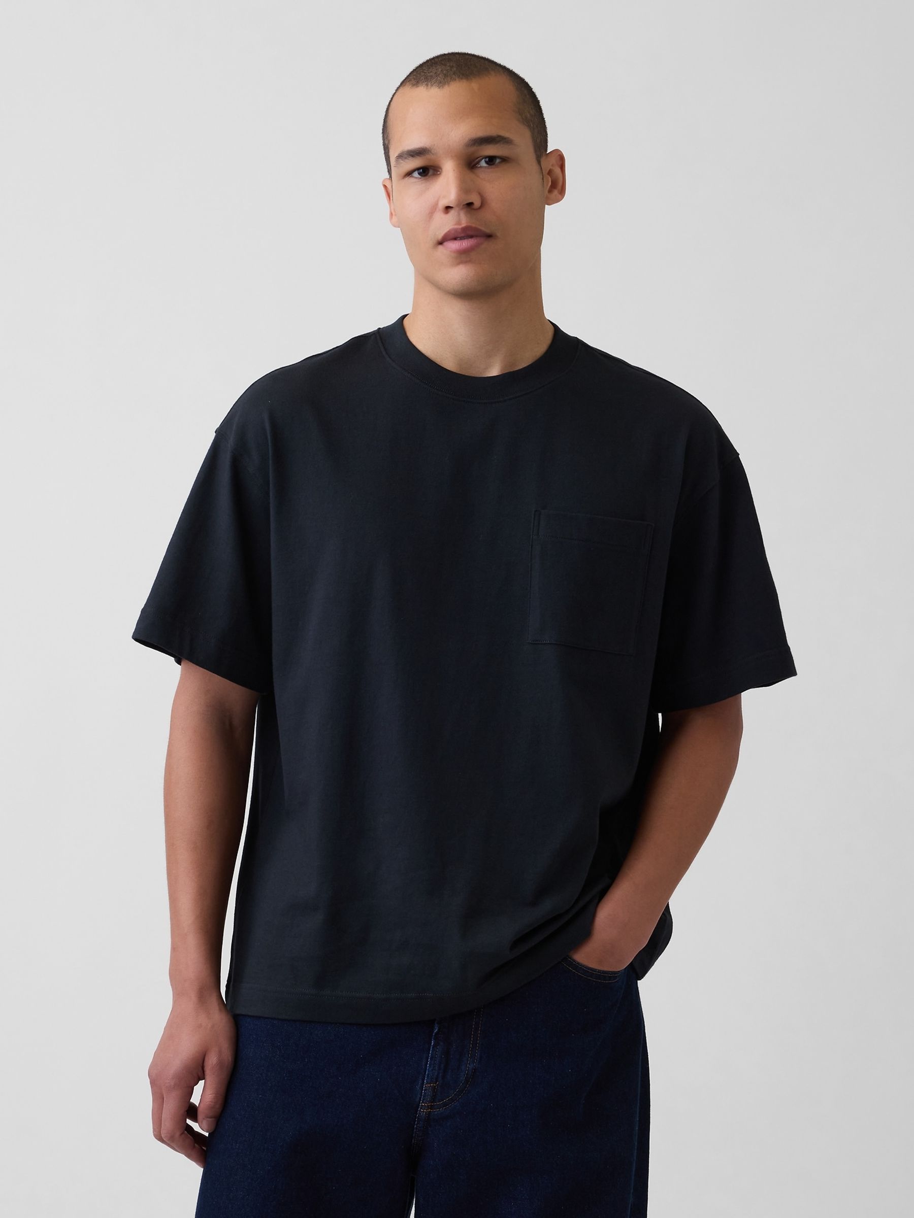 Black Oversized Boxy Pocket Short Sleeve T-Shirt - Image 1 of 4 Black Oversized Boxy Pocket Short Sleeve T-Shirt - Image 1 of 4