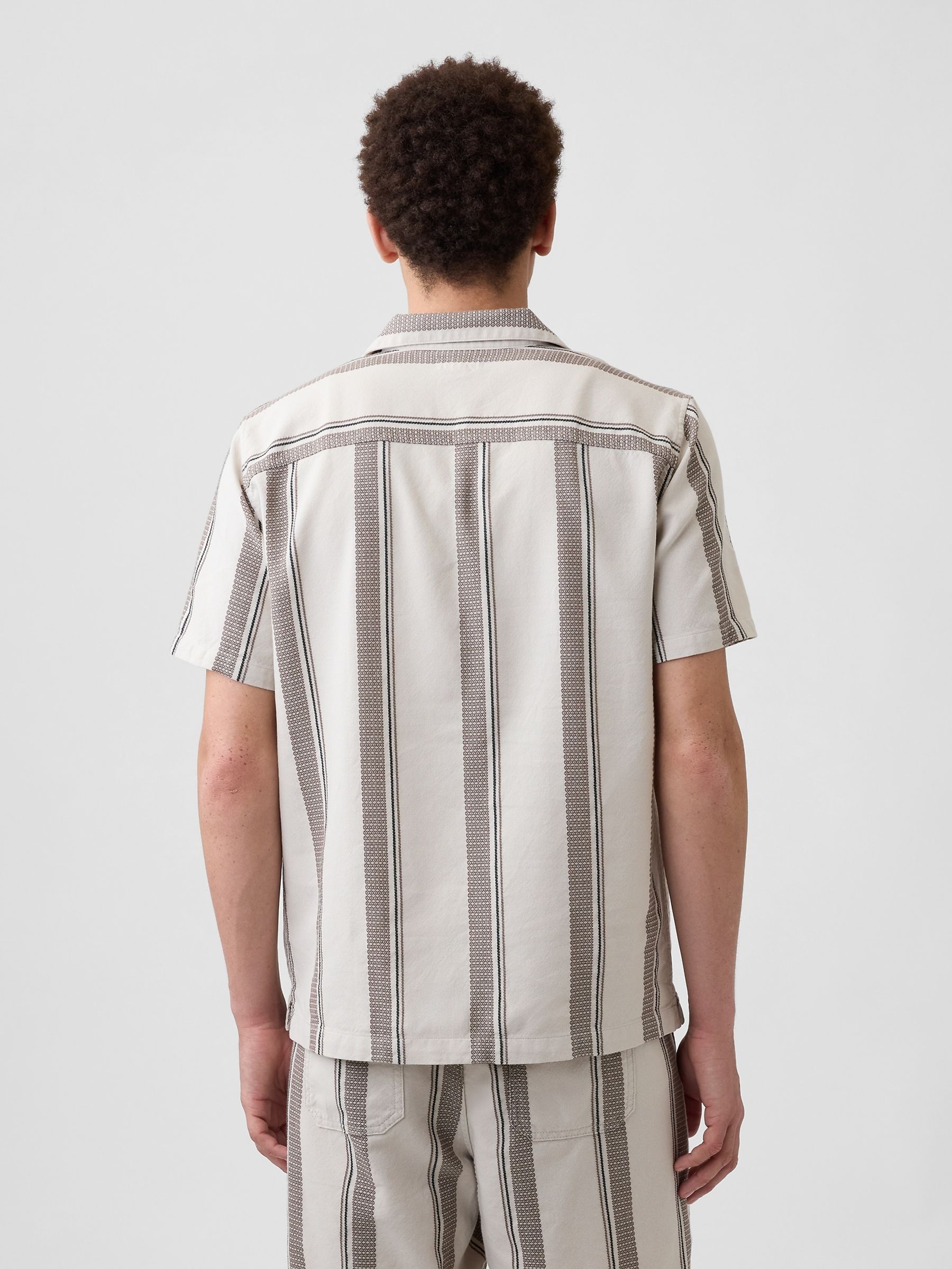 Brown Stripe Textured Holiday Short Sleeve Shirt - Image 2 of 5 Brown Stripe Textured Holiday Short Sleeve Shirt - Image 2 of 5