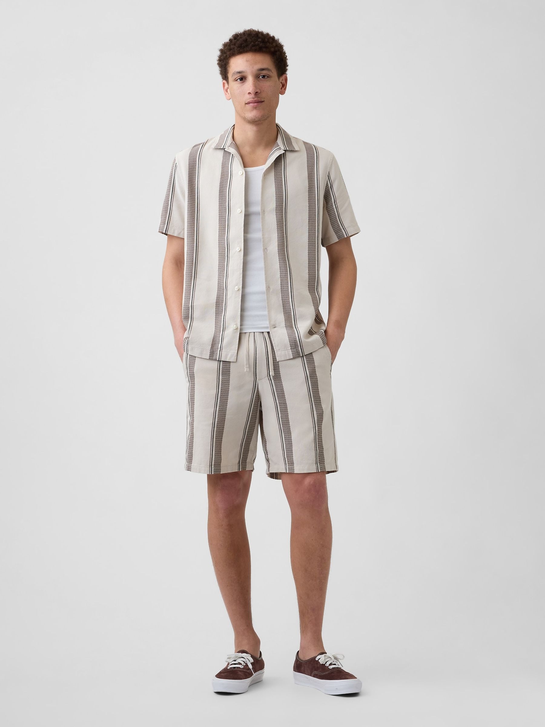 Brown Stripe Textured Holiday Short Sleeve Shirt - Image 3 of 5