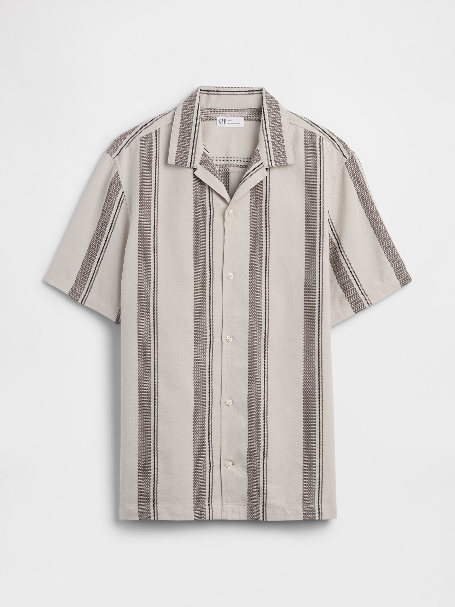 Brown Stripe Textured Holiday Short Sleeve Shirt - Image 4 of 5