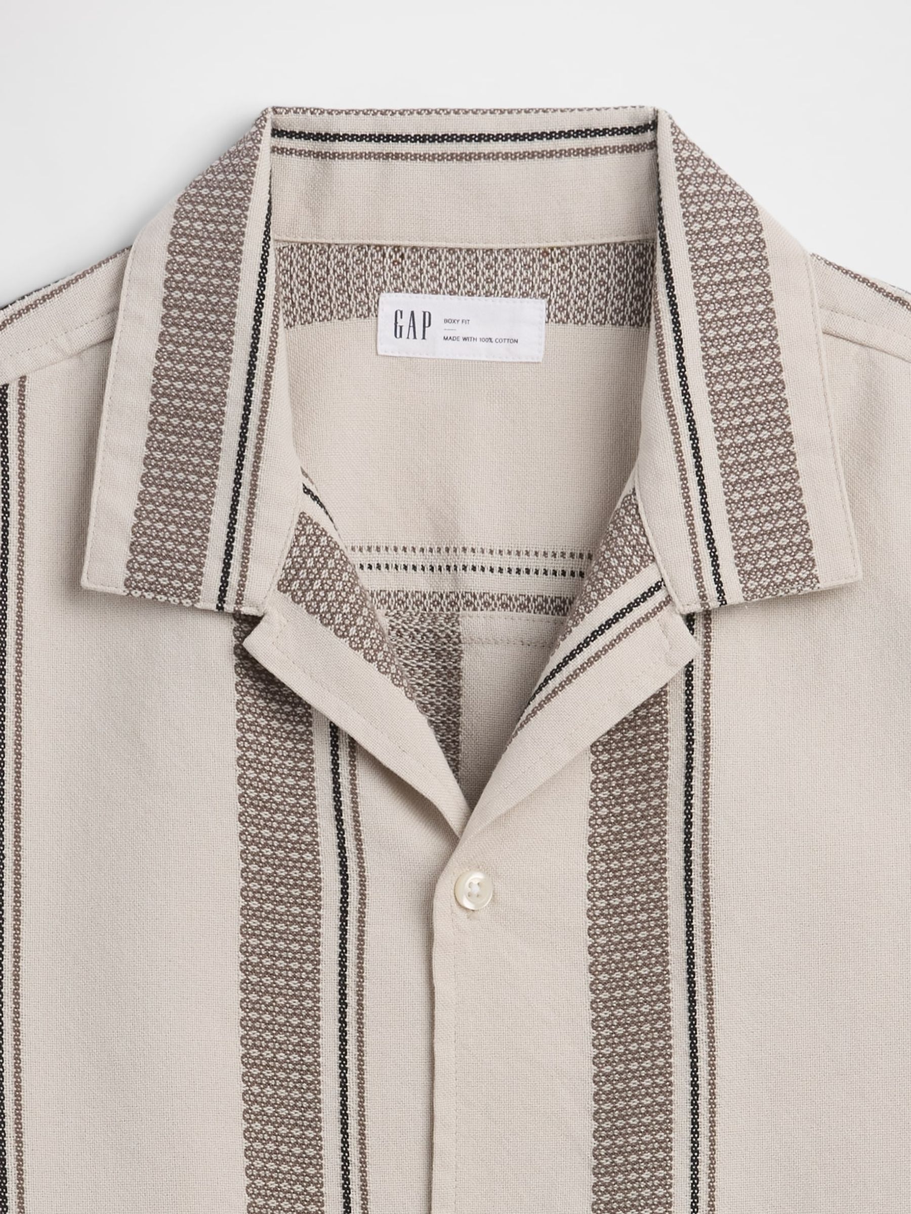 Brown Stripe Textured Holiday Short Sleeve Shirt - Image 5 of 5 Brown Stripe Textured Holiday Short Sleeve Shirt - Image 5 of 5