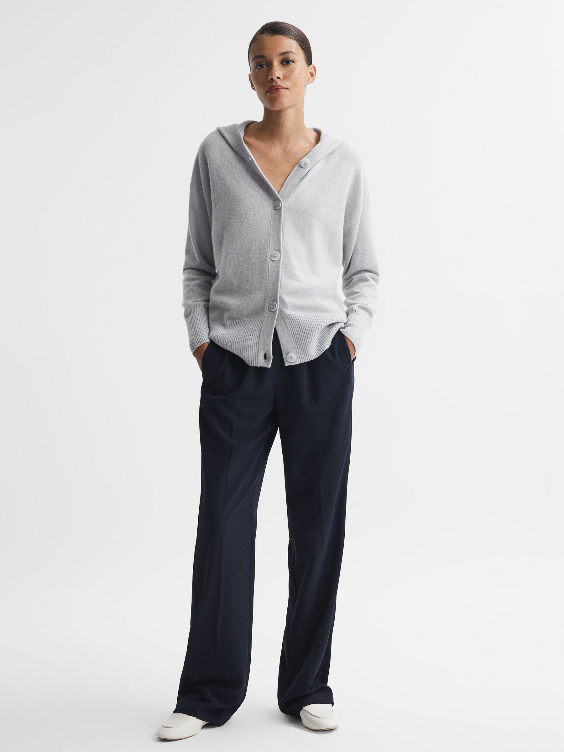 Wool Blend Hooded Cardigan in Grey - Image 3 of 5