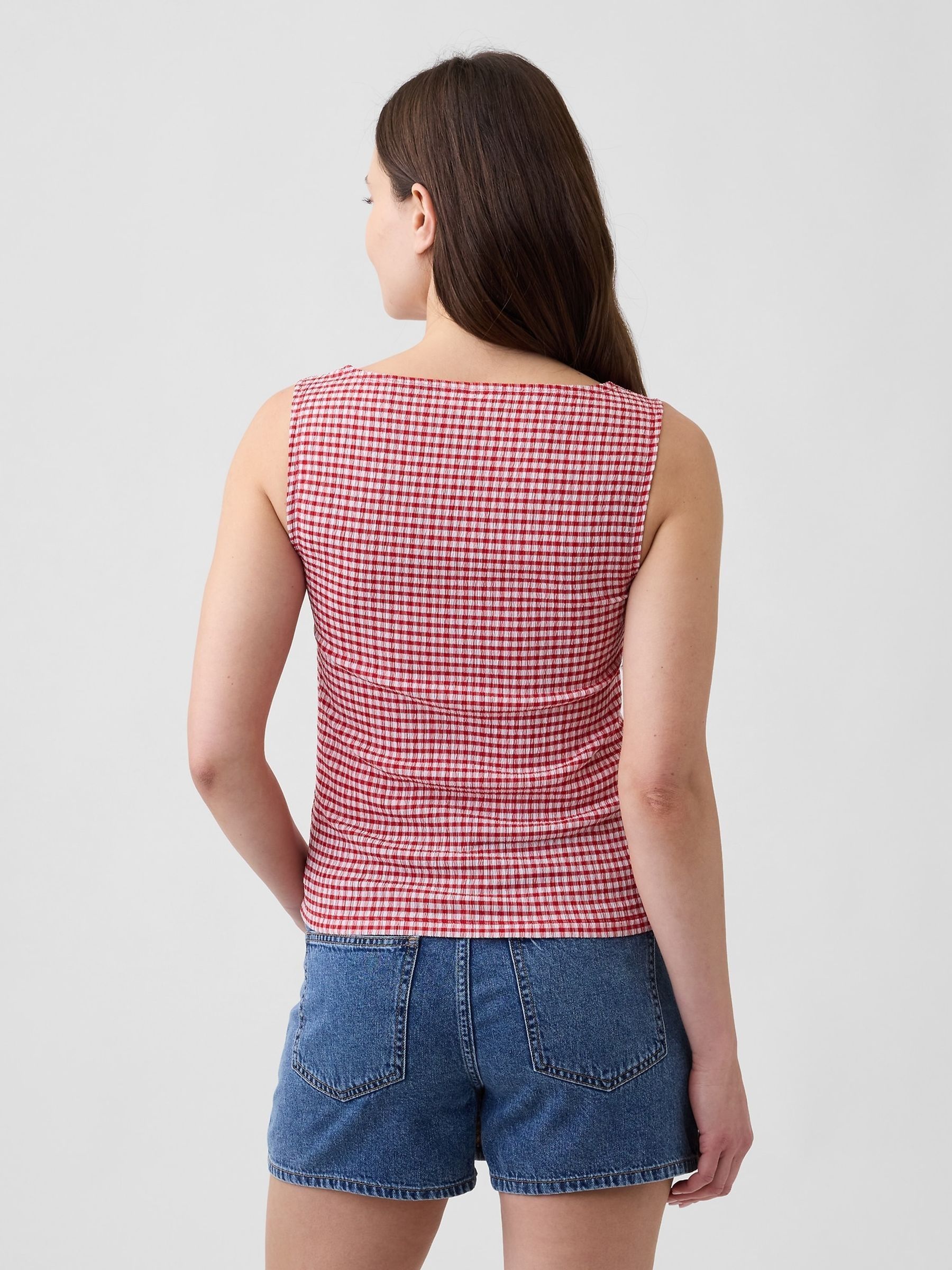 Red Gingham Boatneck Vest - Image 2 of 5