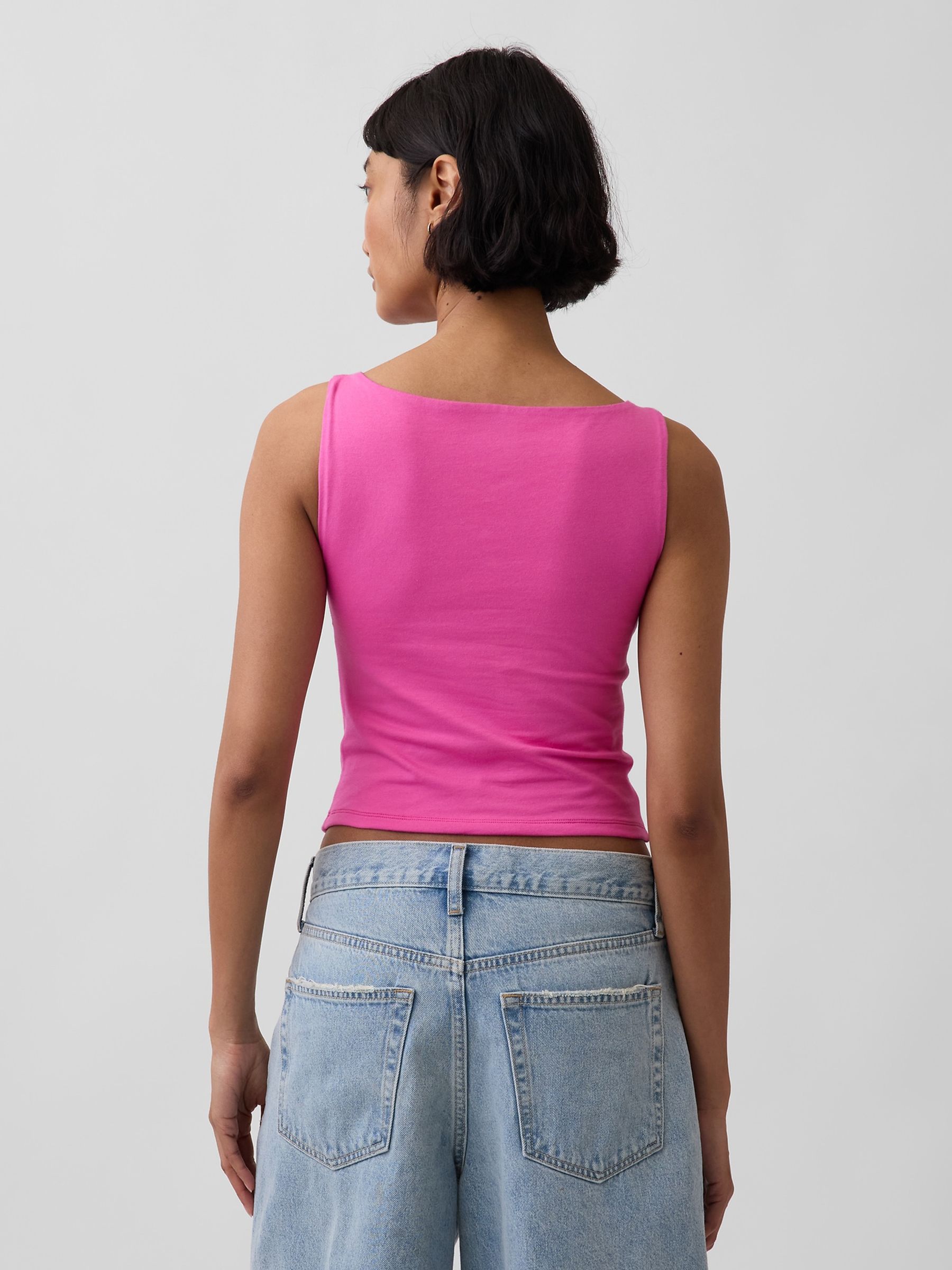 Pink CloseKnit Jersey Boatneck Crop Vest - Image 2 of 3 Pink CloseKnit Jersey Boatneck Crop Vest - Image 2 of 3