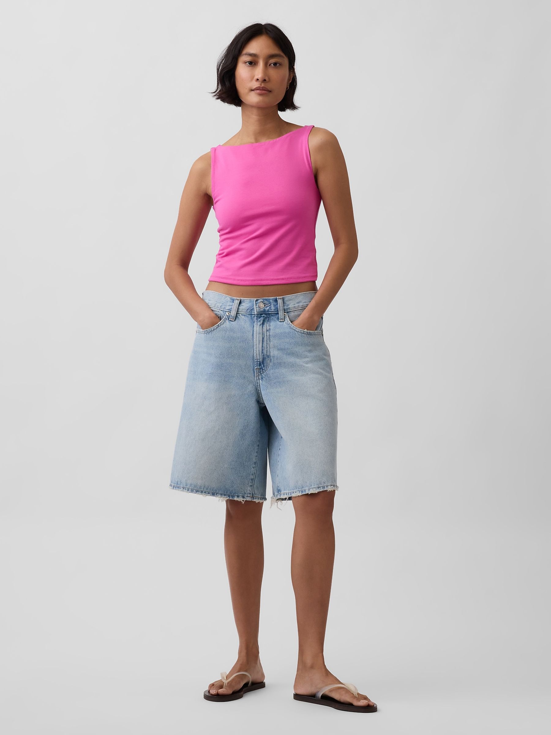 Pink CloseKnit Jersey Boatneck Crop Vest - Image 3 of 3