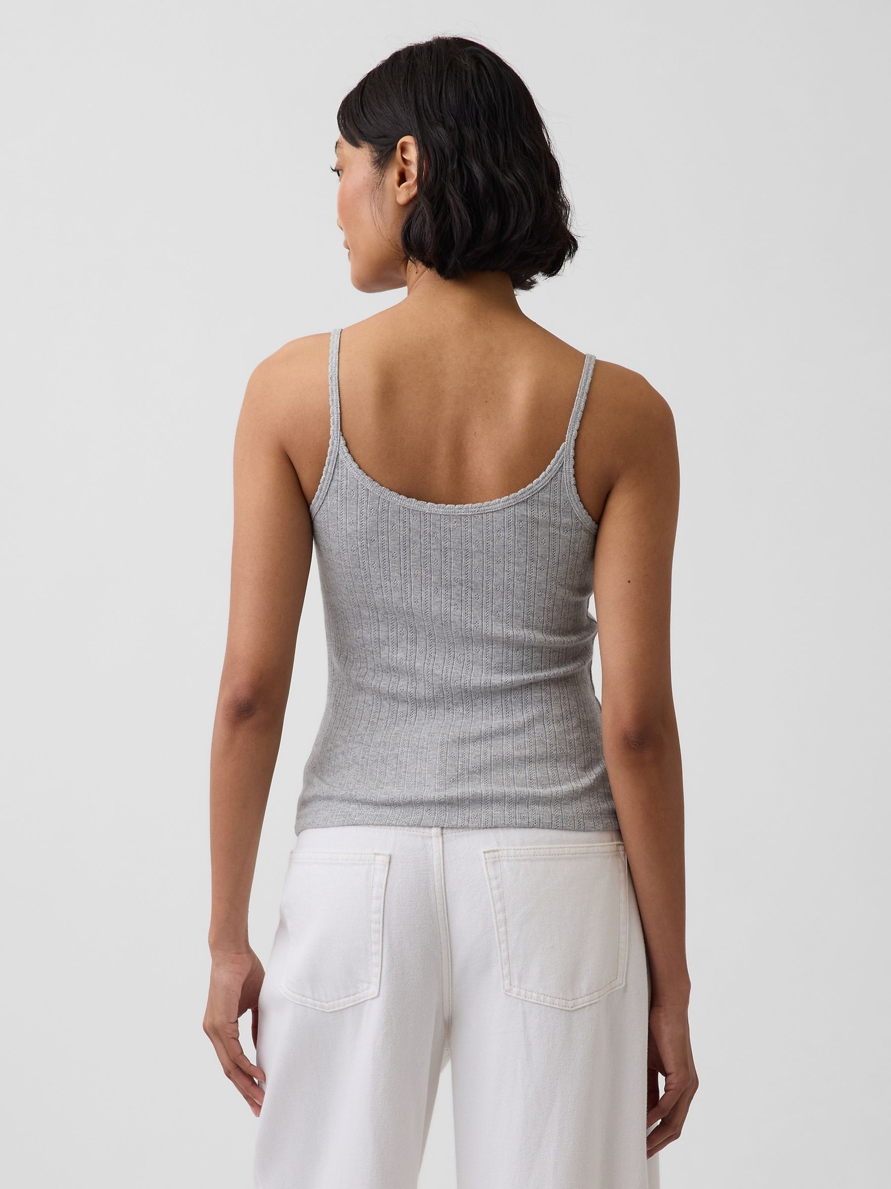 Grey Pointelle Crop Scoop Neck Cami - Image 2 of 4 Grey Pointelle Crop Scoop Neck Cami - Image 2 of 4