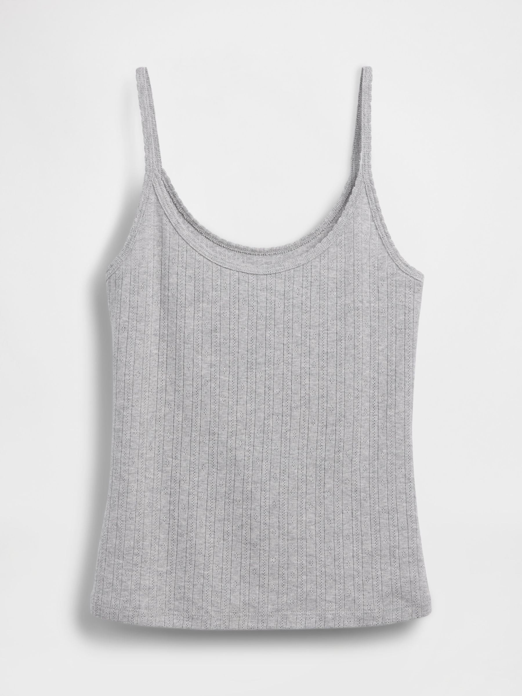 Grey Pointelle Crop Scoop Neck Cami - Image 4 of 4
