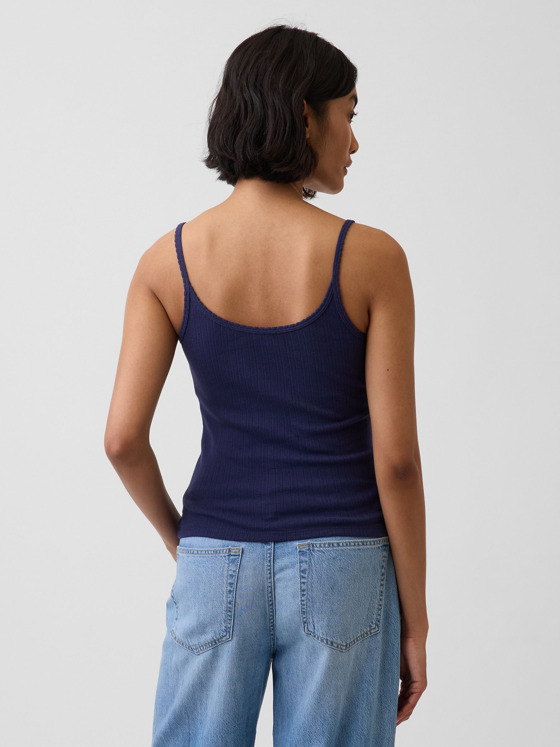 Navy Pointelle Crop Scoop Neck Cami - Image 2 of 4