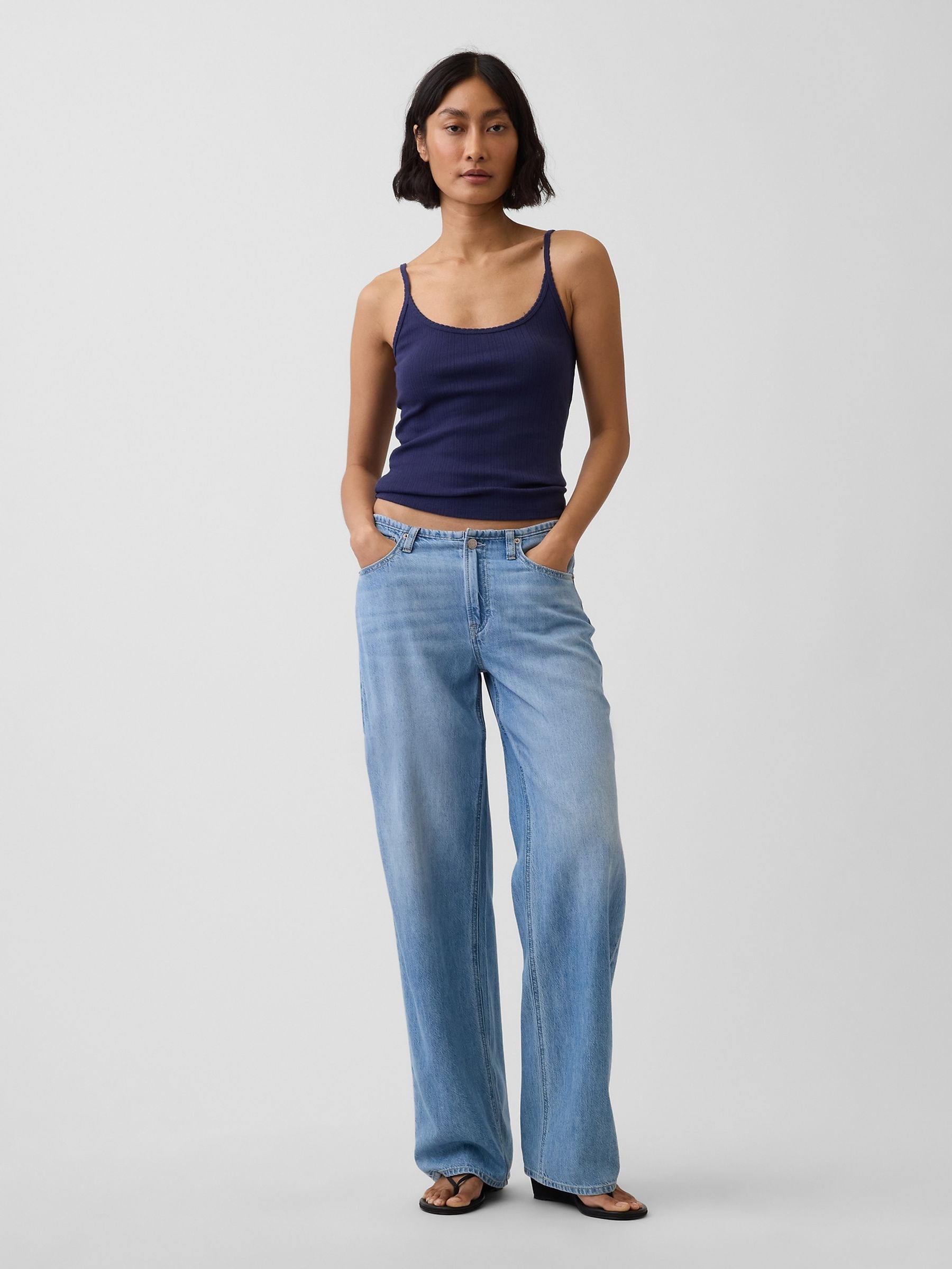 Navy Pointelle Crop Scoop Neck Cami - Image 3 of 4