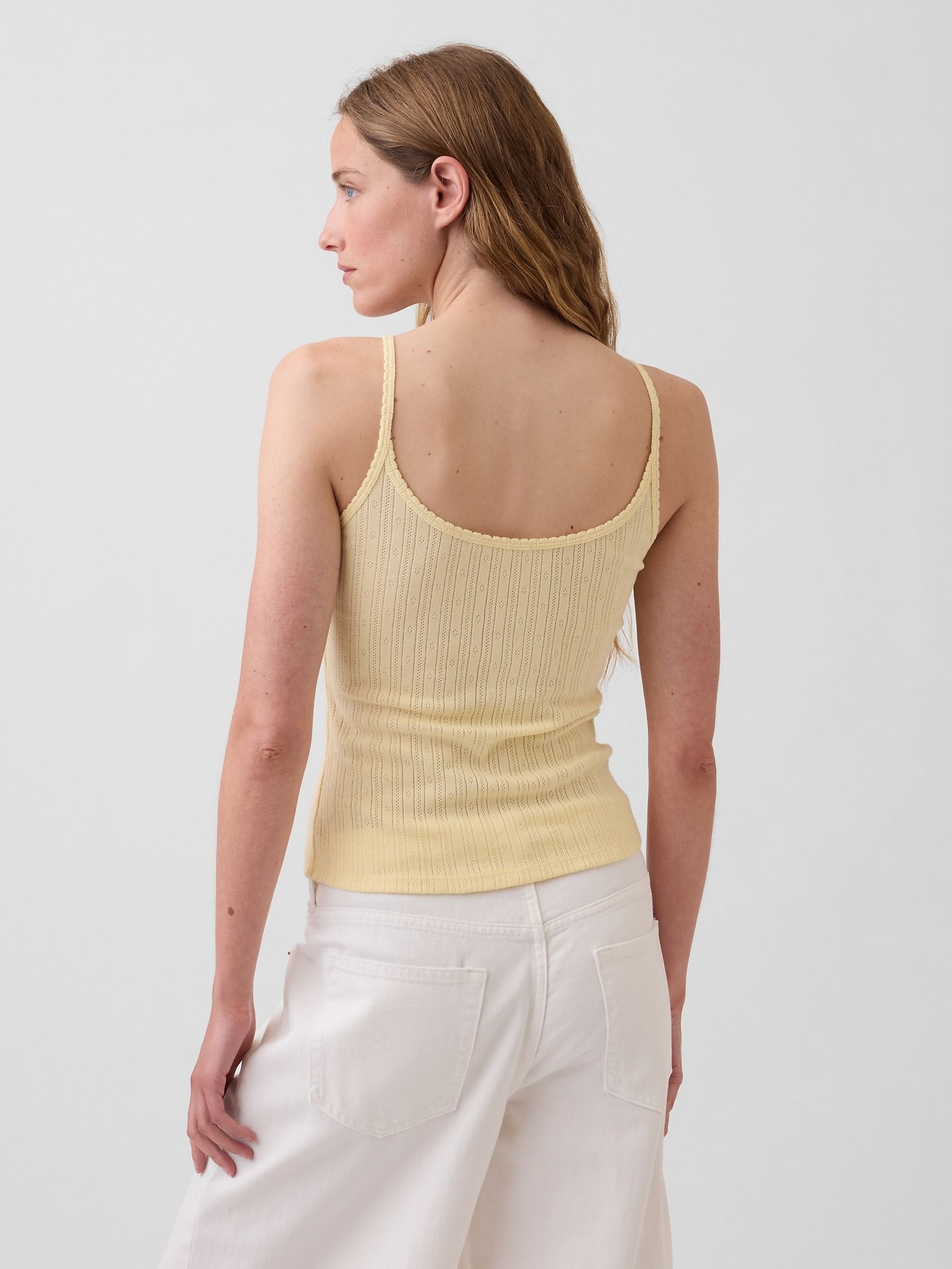 Yellow Pointelle Crop Scoop Neck Cami - Image 2 of 4
