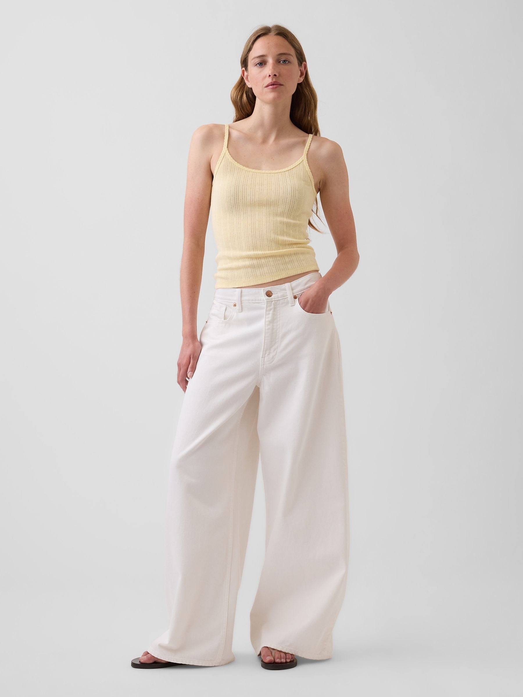 Yellow Pointelle Crop Scoop Neck Cami - Image 3 of 4