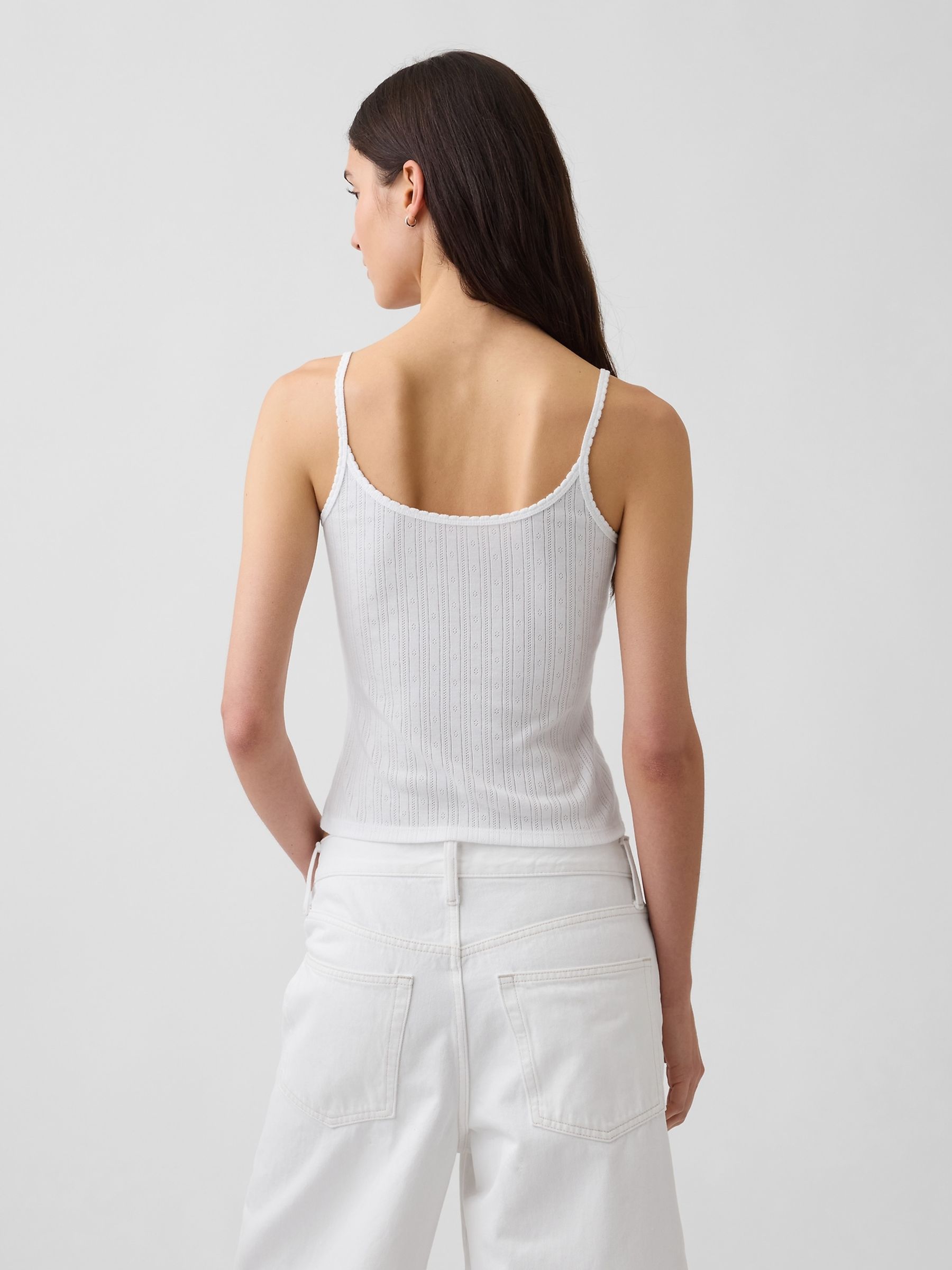 White Pointelle Crop Scoop Neck Cami - Image 2 of 4