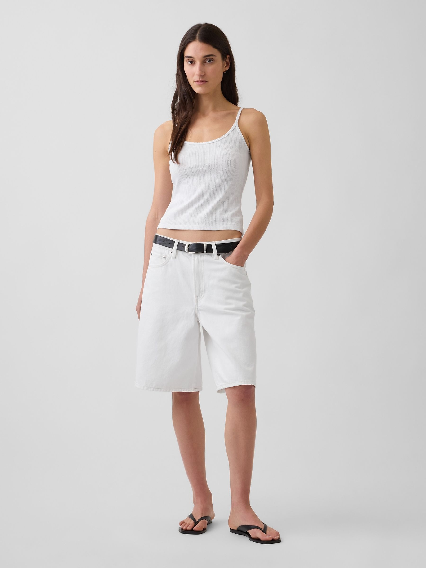 White Pointelle Crop Scoop Neck Cami - Image 3 of 4