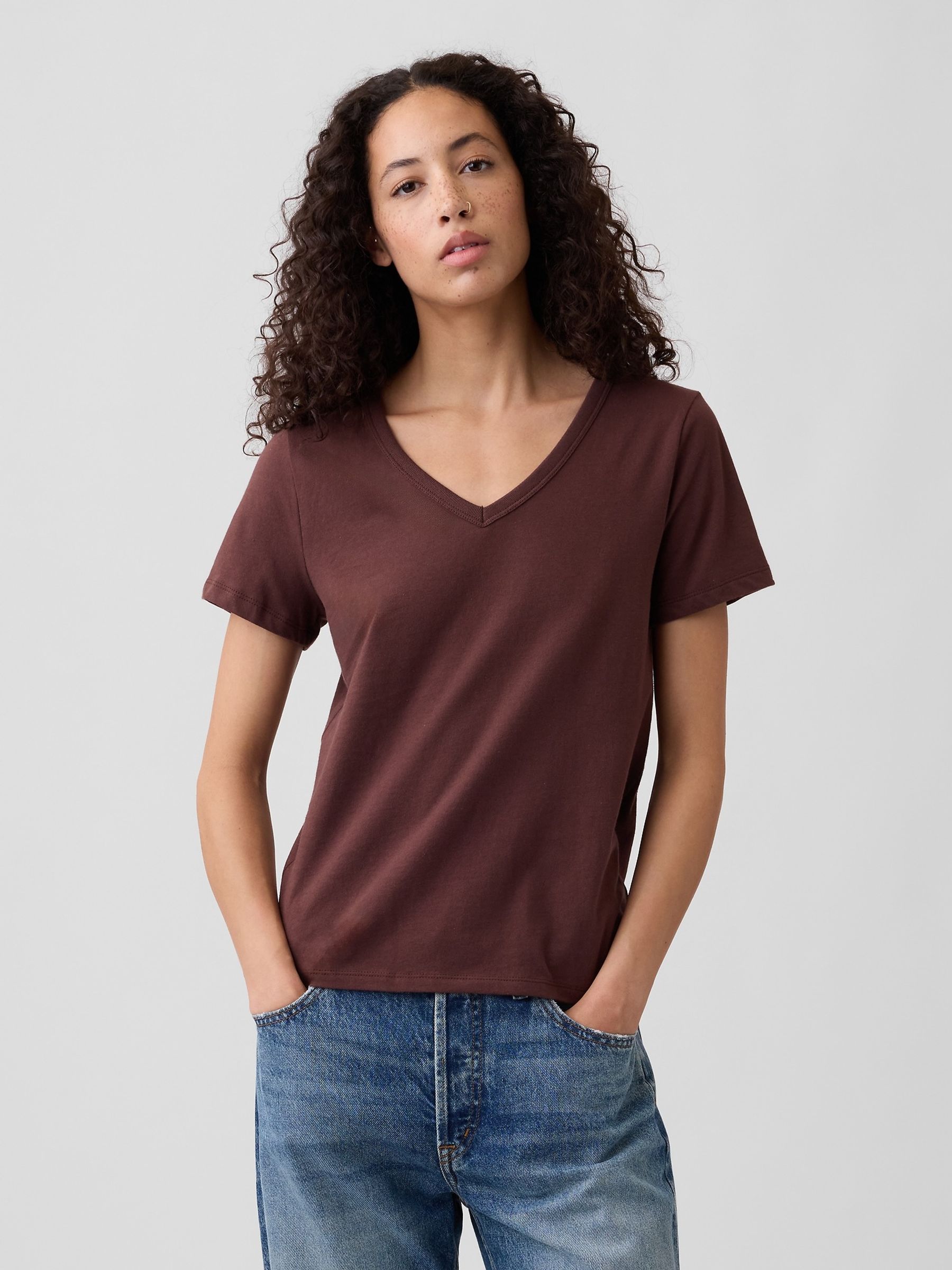 Brown Favourite V-Neck Short Sleeve T-Shirt - Image 1 of 5