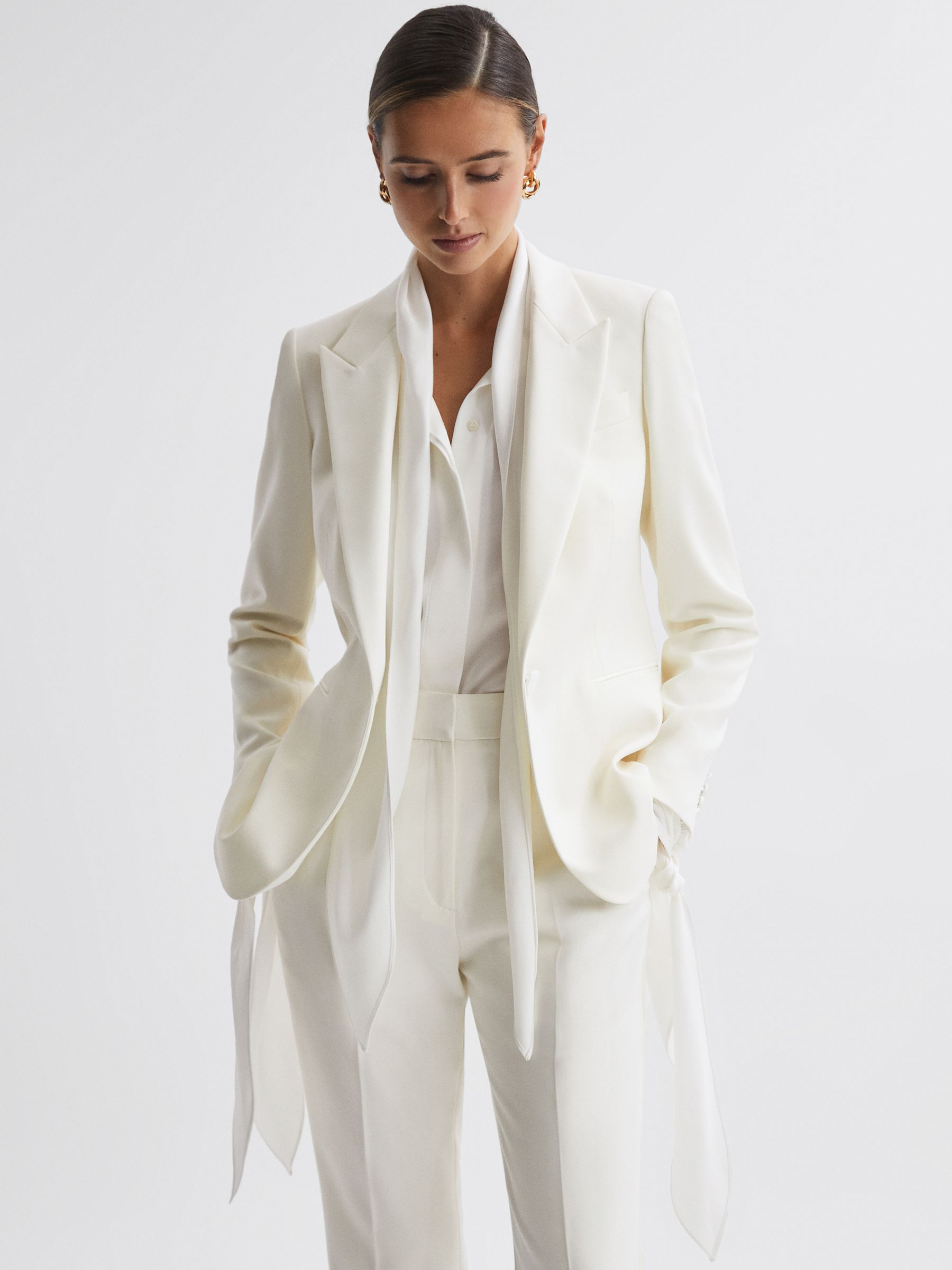 Tailored Fit Single Breasted Wool Suit Blazer in Off White - Image 1 of 6