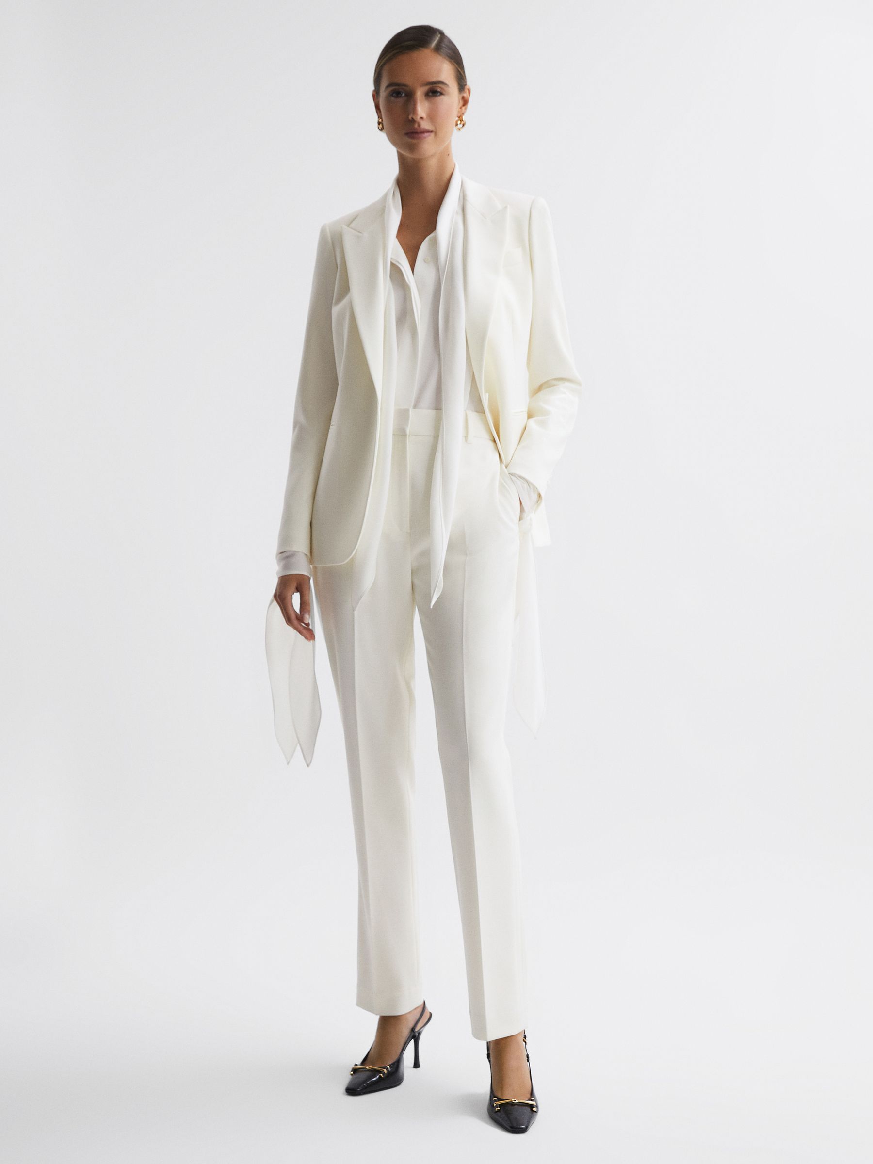 Tailored Fit Single Breasted Wool Suit Blazer in Off White - Image 3 of 6