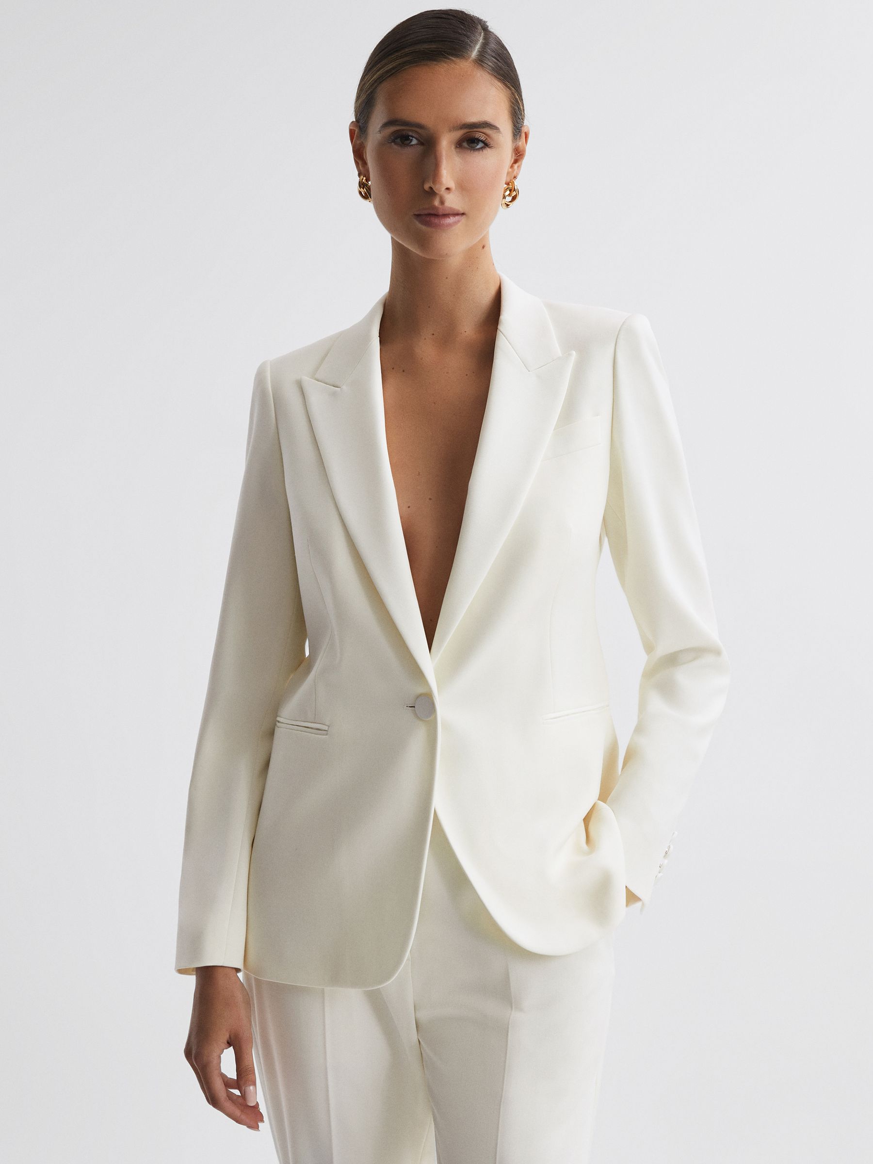 Tailored Fit Single Breasted Wool Suit Blazer in Off White - Image 6 of 6