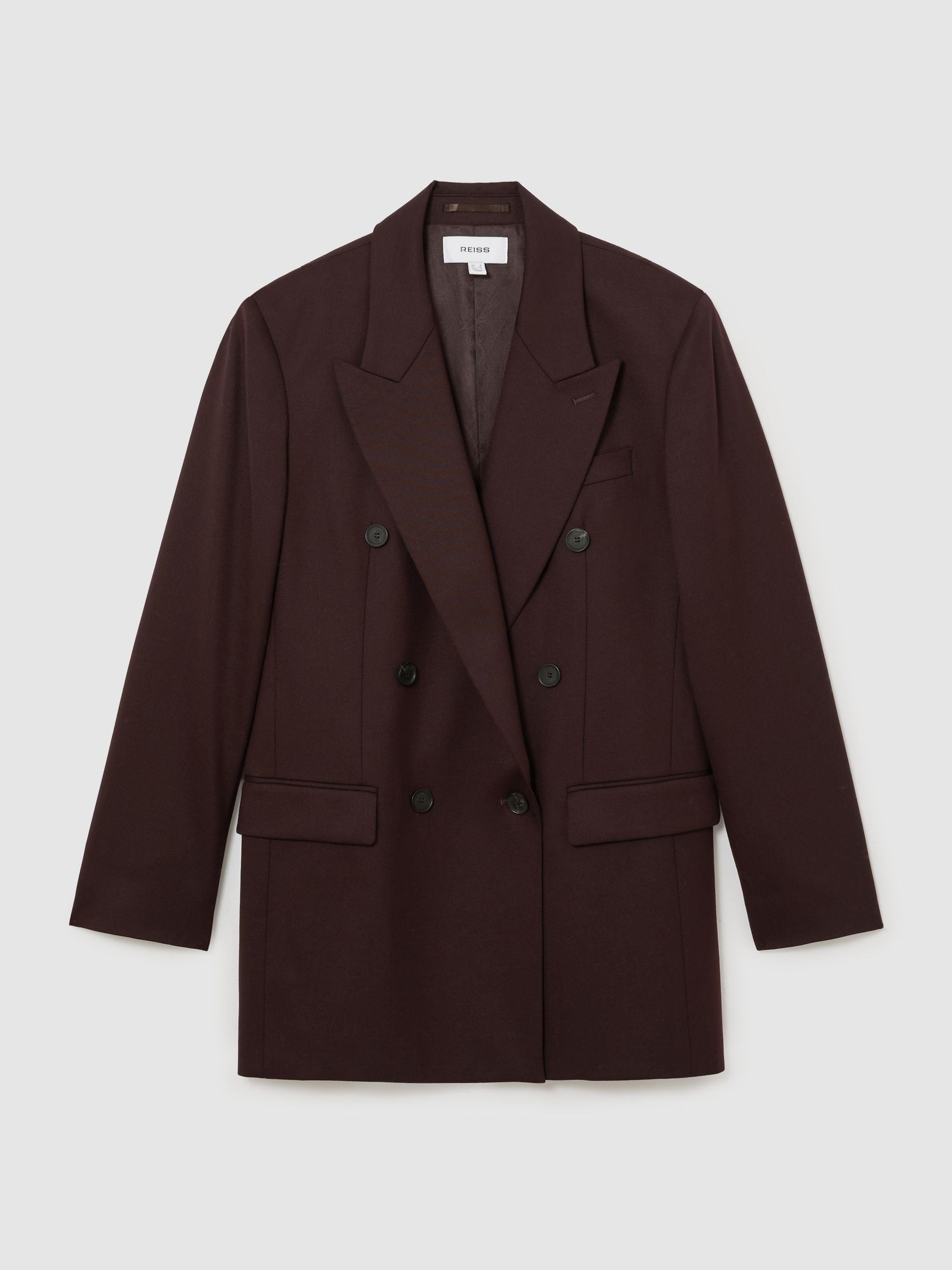 Petite Wool-Blend Double-Breasted Oversized Suit Blazer in Dark Aubergine - Image 2 of 11