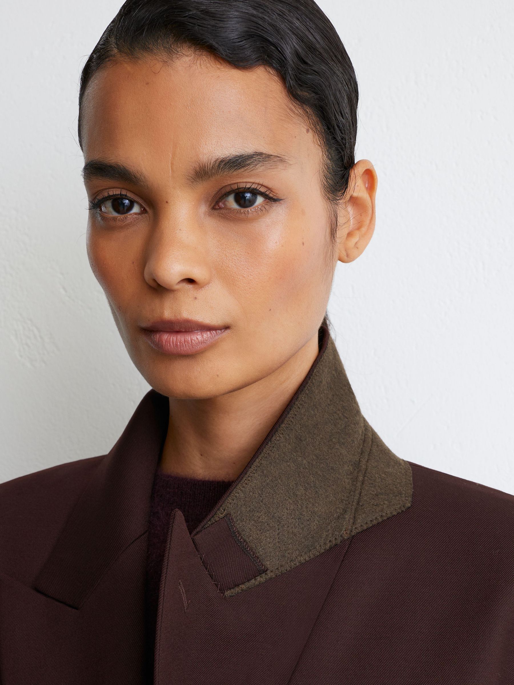 Petite Wool-Blend Double-Breasted Oversized Suit Blazer in Dark Aubergine - Image 5 of 11