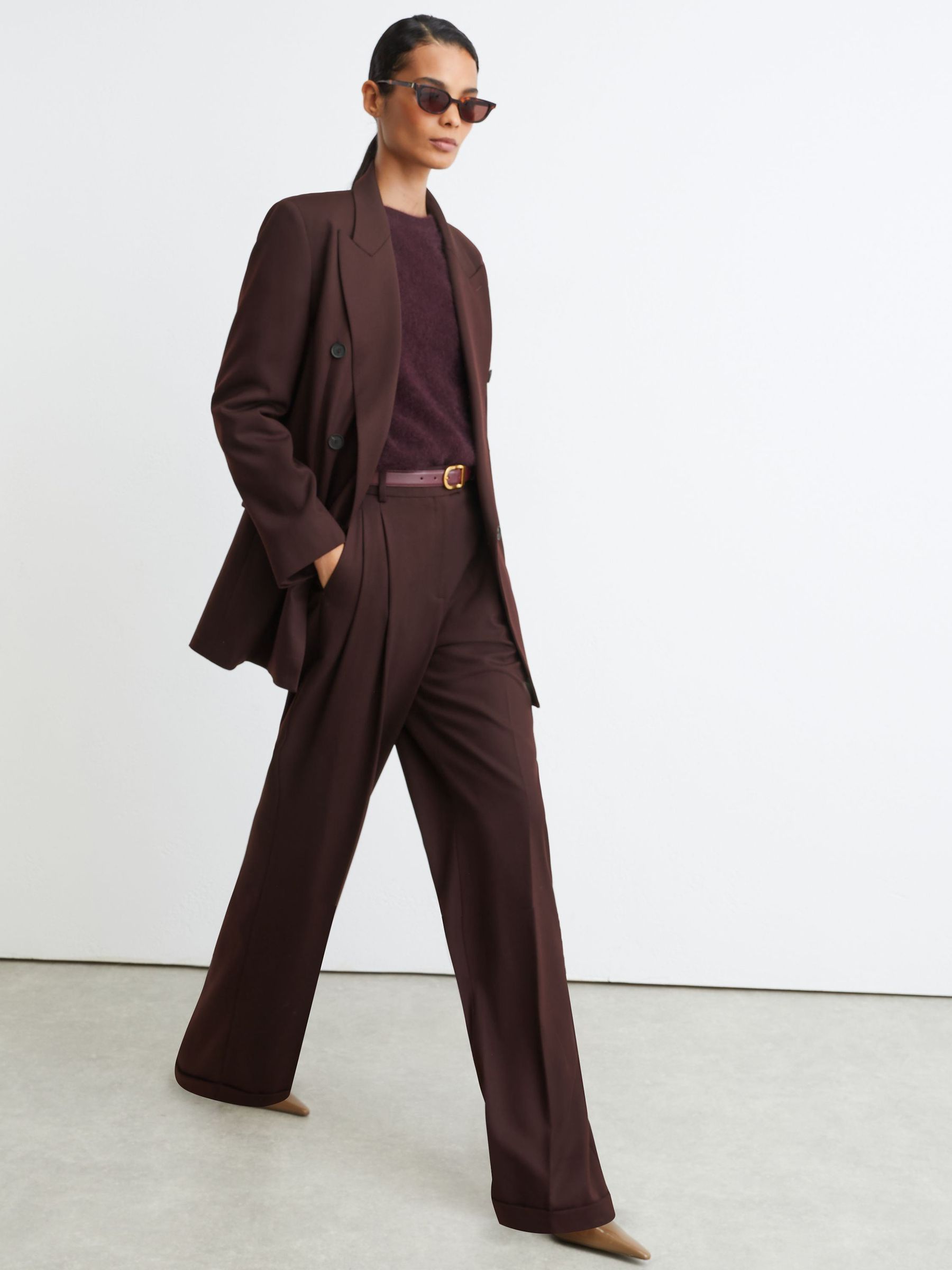 Petite Wool-Blend Double-Breasted Oversized Suit Blazer in Dark Aubergine - Image 6 of 11