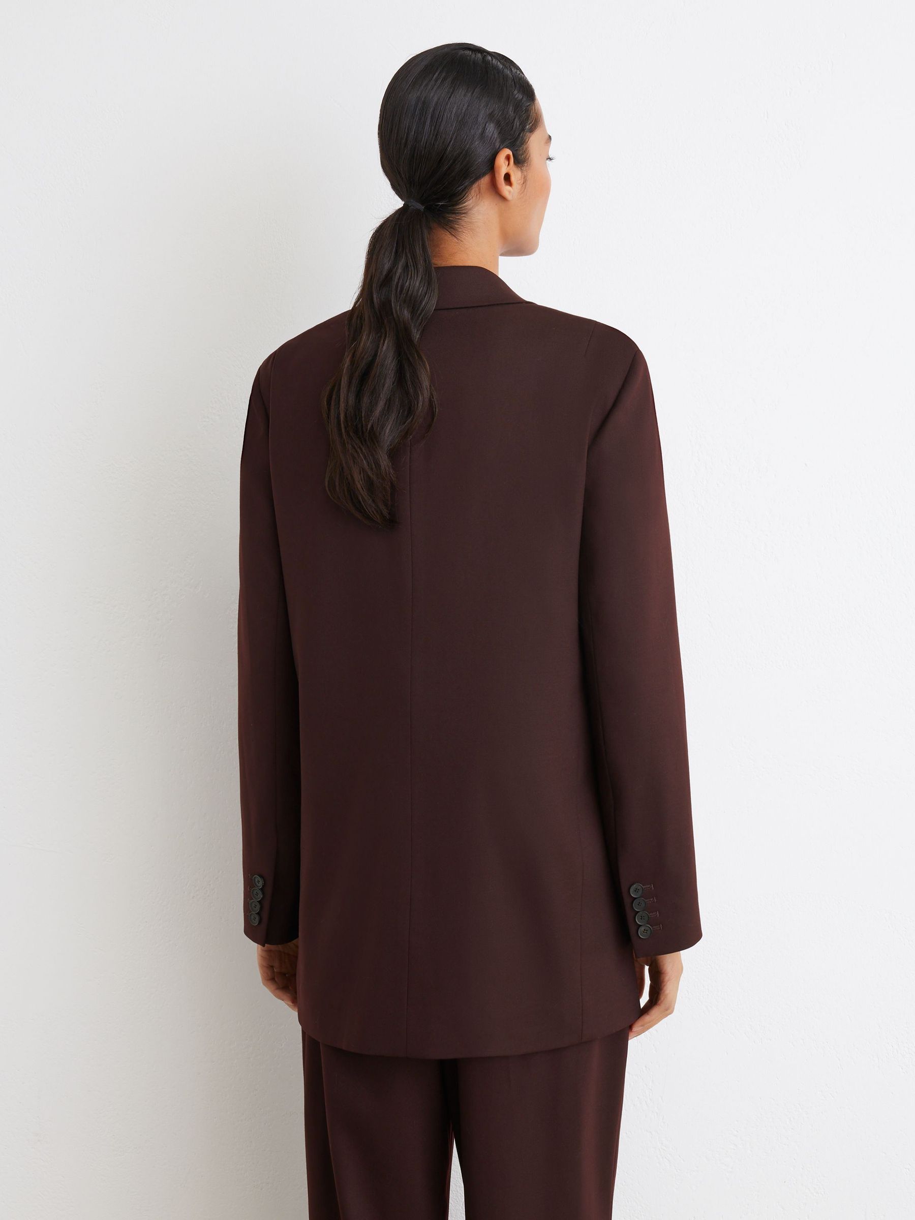 Petite Wool-Blend Double-Breasted Oversized Suit Blazer in Dark Aubergine - Image 8 of 11
