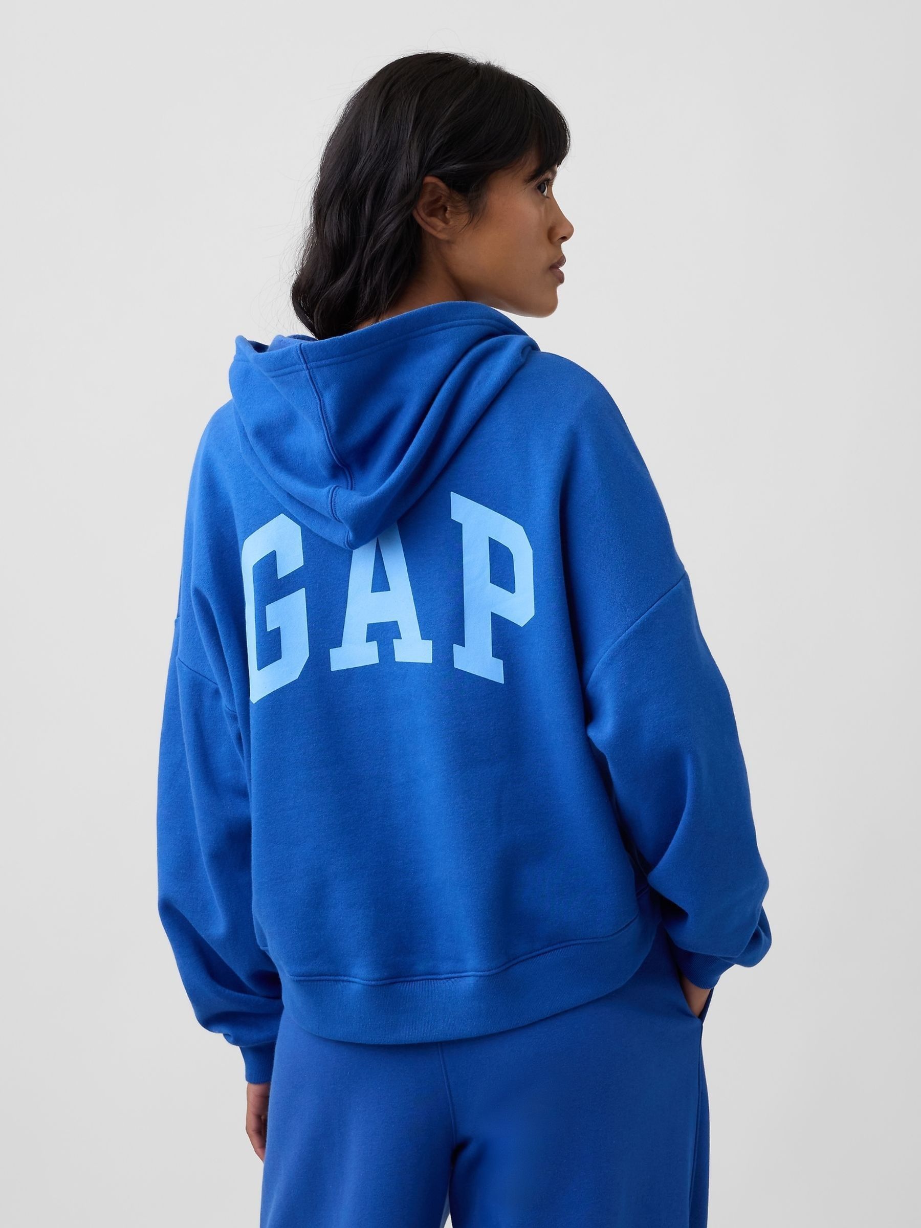 Blue Relaxed Mini-Logo Cropped Hoodie - Image 2 of 5
