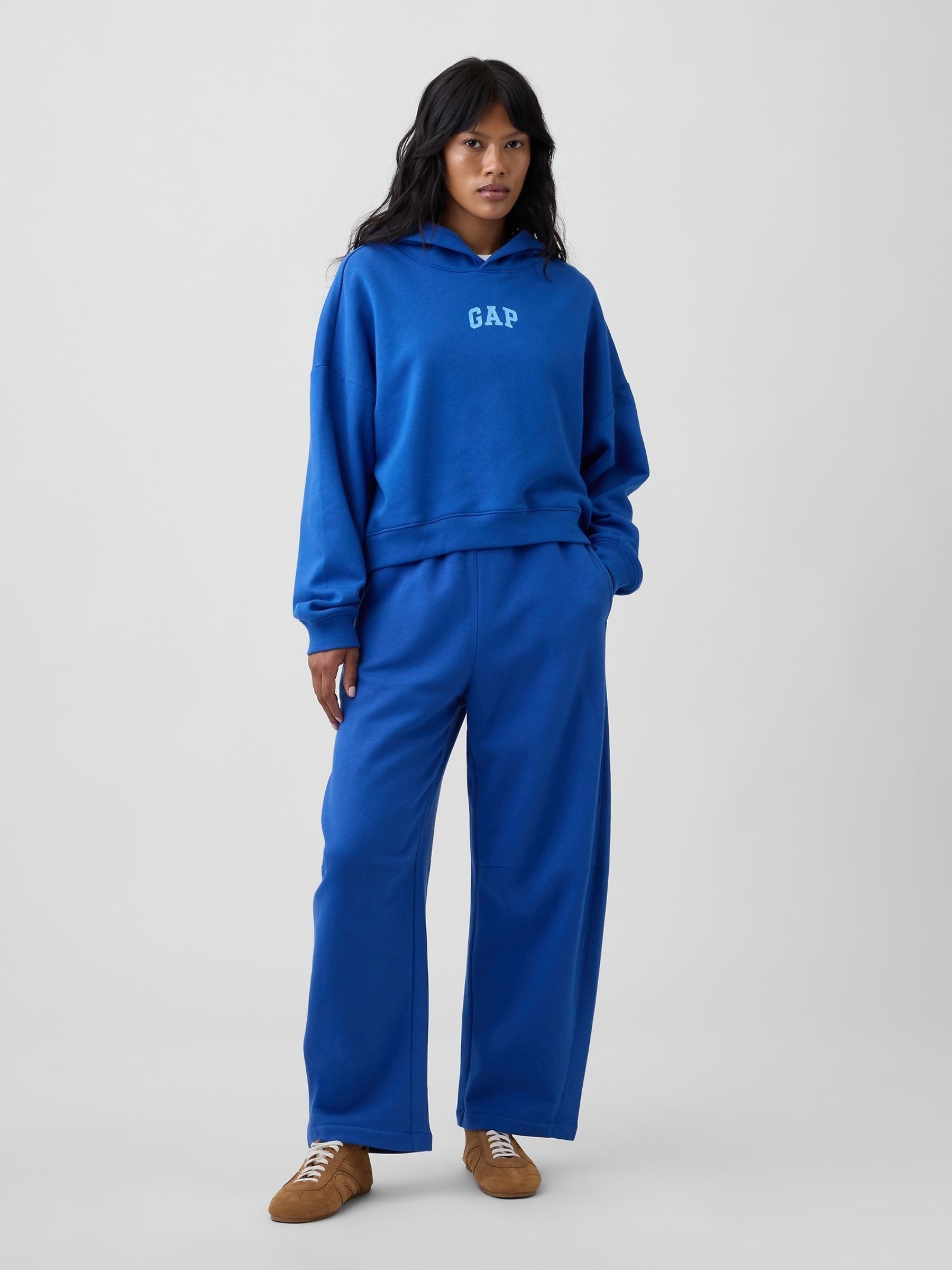 Blue Relaxed Mini-Logo Cropped Hoodie - Image 3 of 5