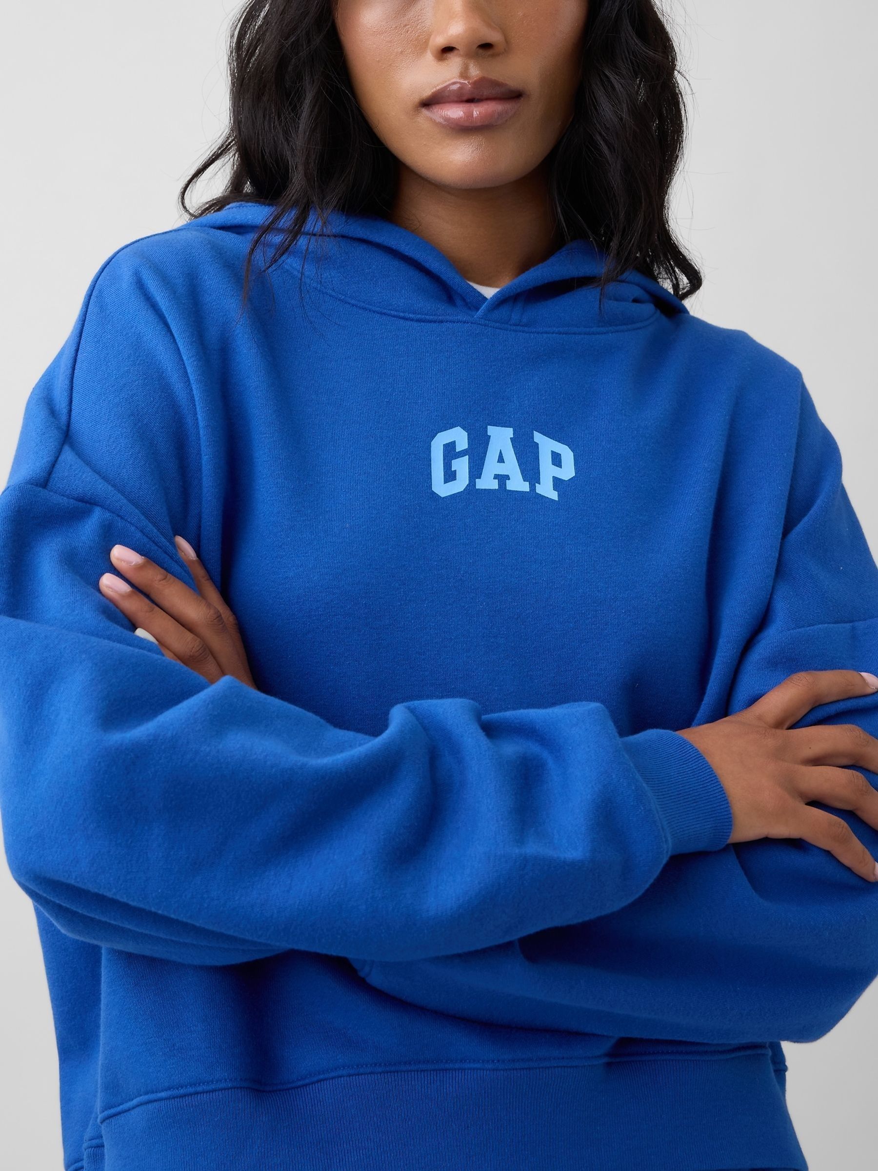 Blue Relaxed Mini-Logo Cropped Hoodie - Image 4 of 5