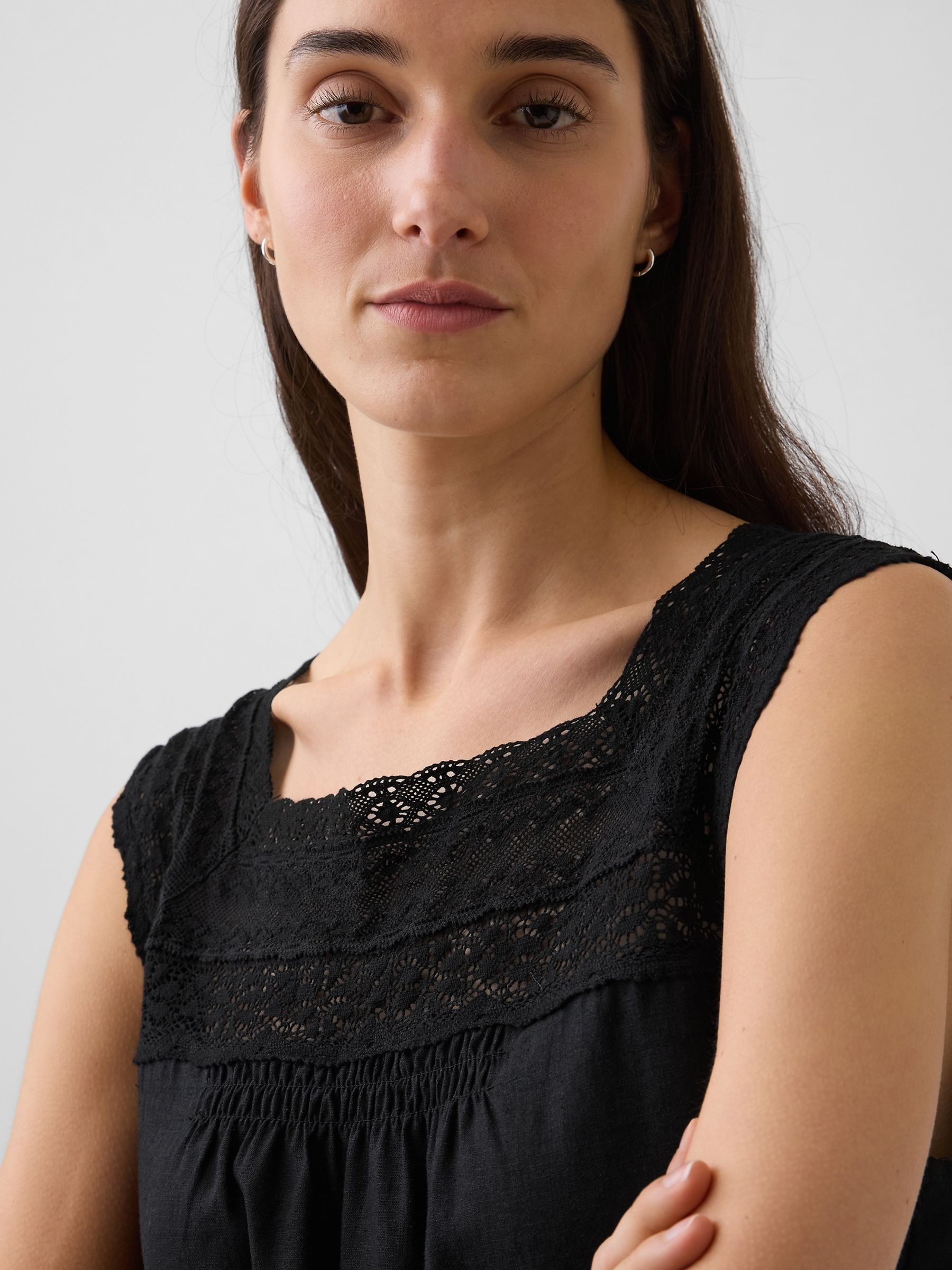 Black Linen-Blend Crochet Square-Neck Top - Image 4 of 4