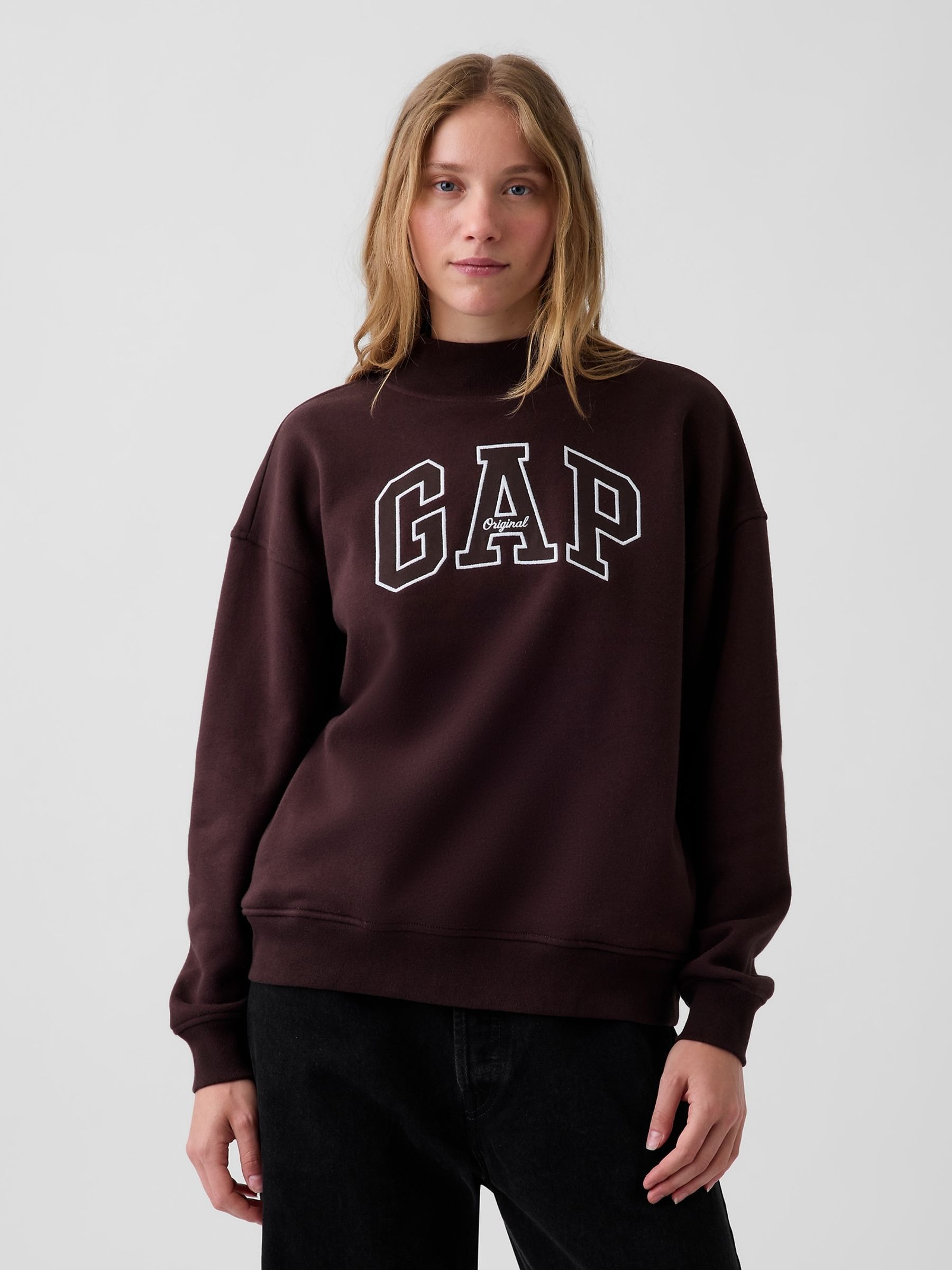 Brown VintageSoft Oversized Mock Neck Logo Sweatshirt - Image 1 of 5 Brown VintageSoft Oversized Mock Neck Logo Sweatshirt - Image 1 of 5